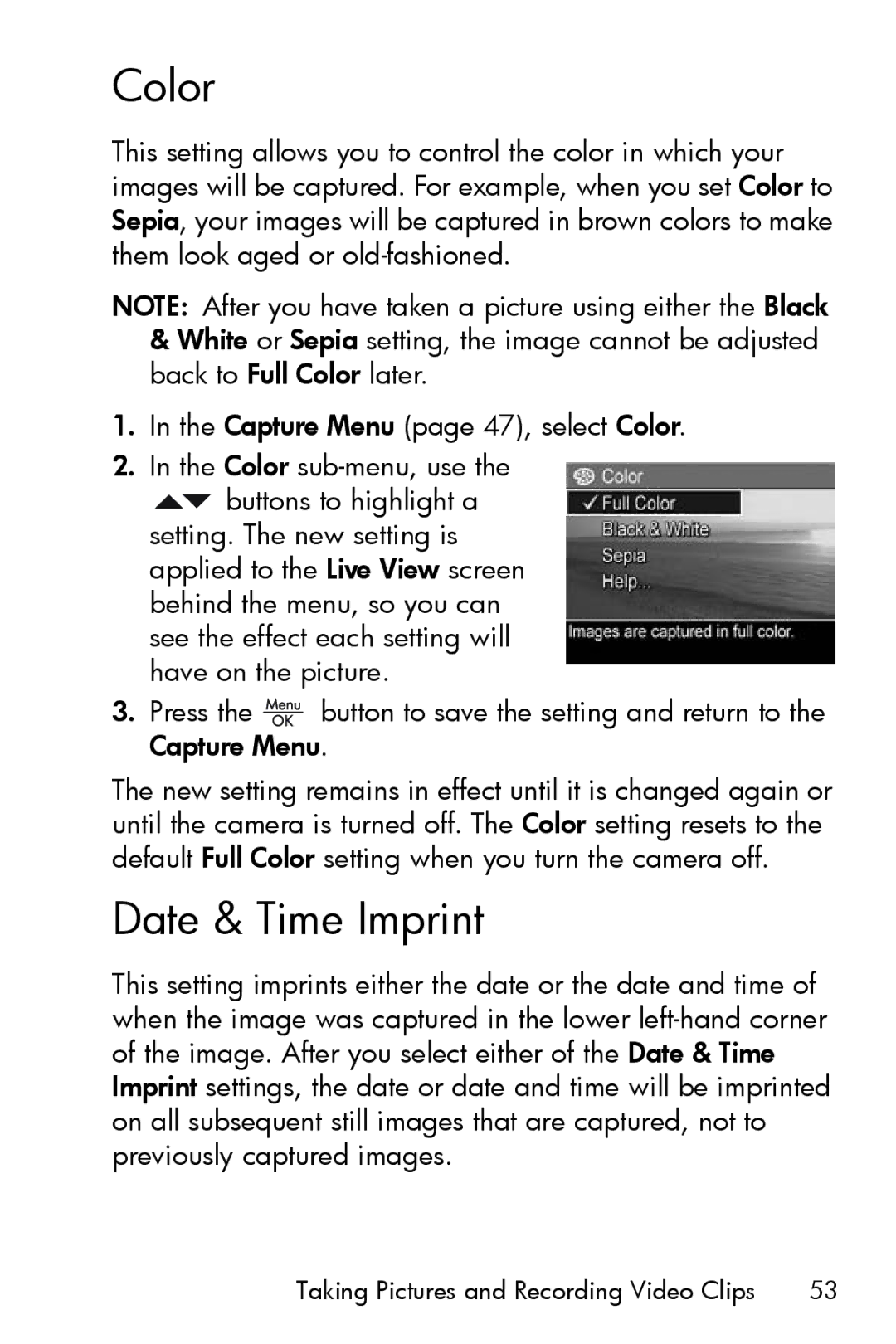 HP M517, M417 manual Color, Date & Time Imprint 