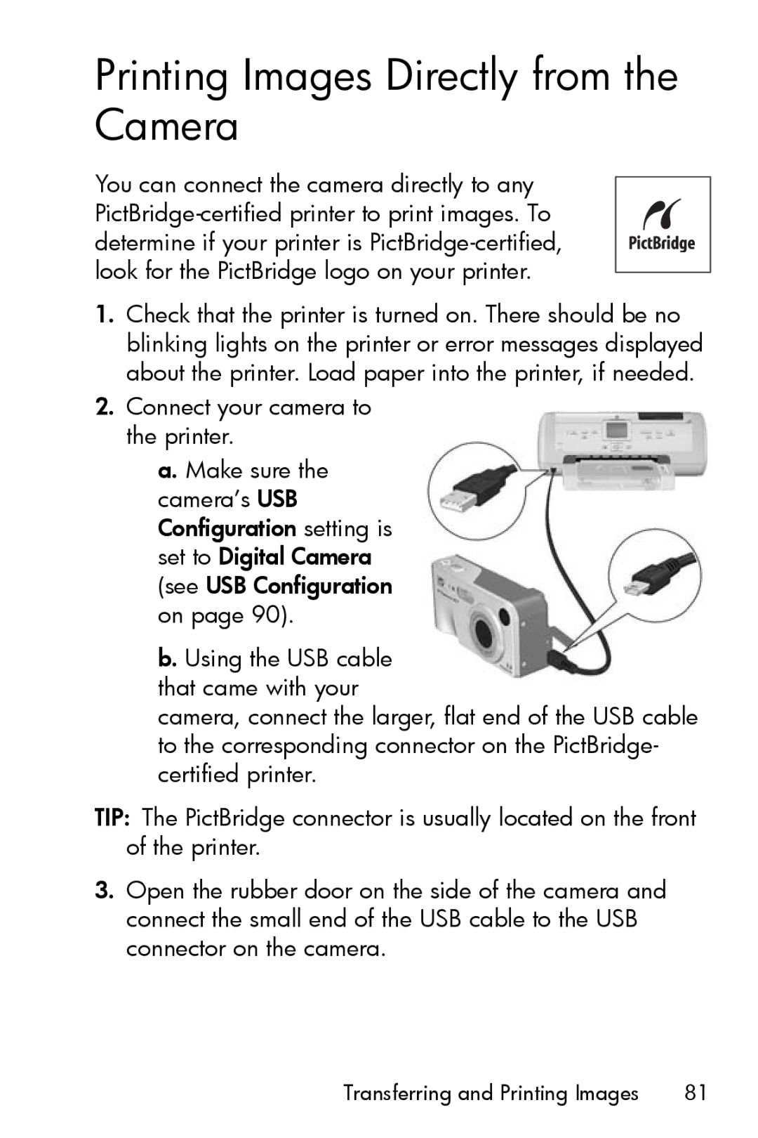 HP M517, M417 manual Printing Images Directly from the Camera, Connect your camera to the printer 