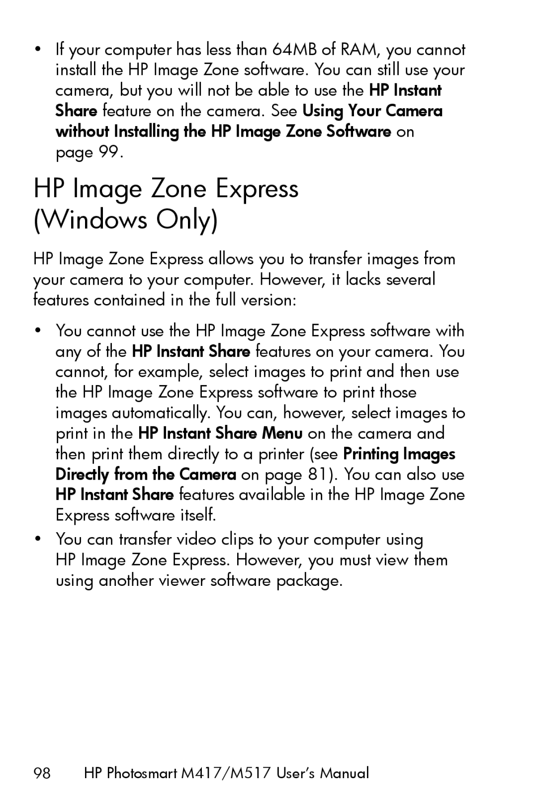 HP M417, M517 manual HP Image Zone Express Windows Only 