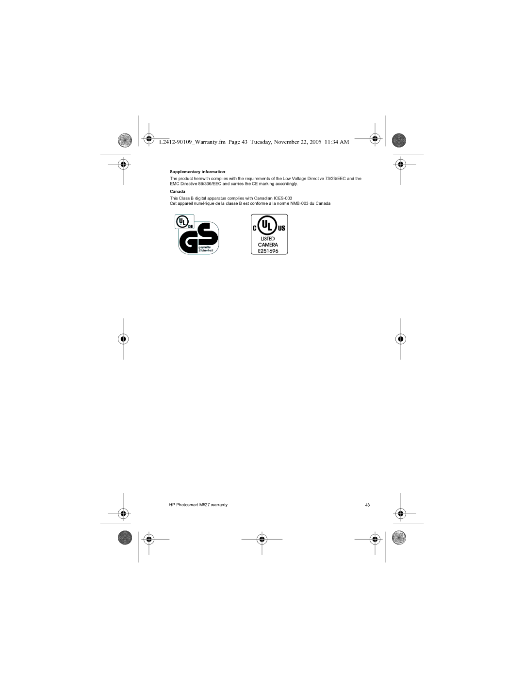 HP M425 manual Supplementary information, Canada 