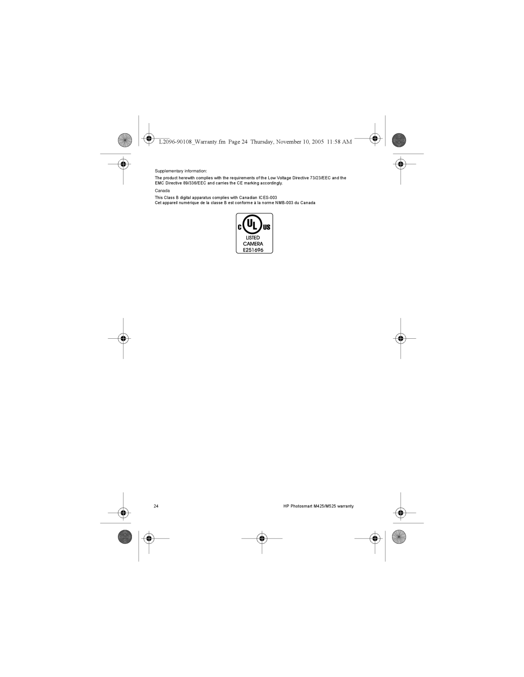 HP M425 manual Supplementary information, Canada 