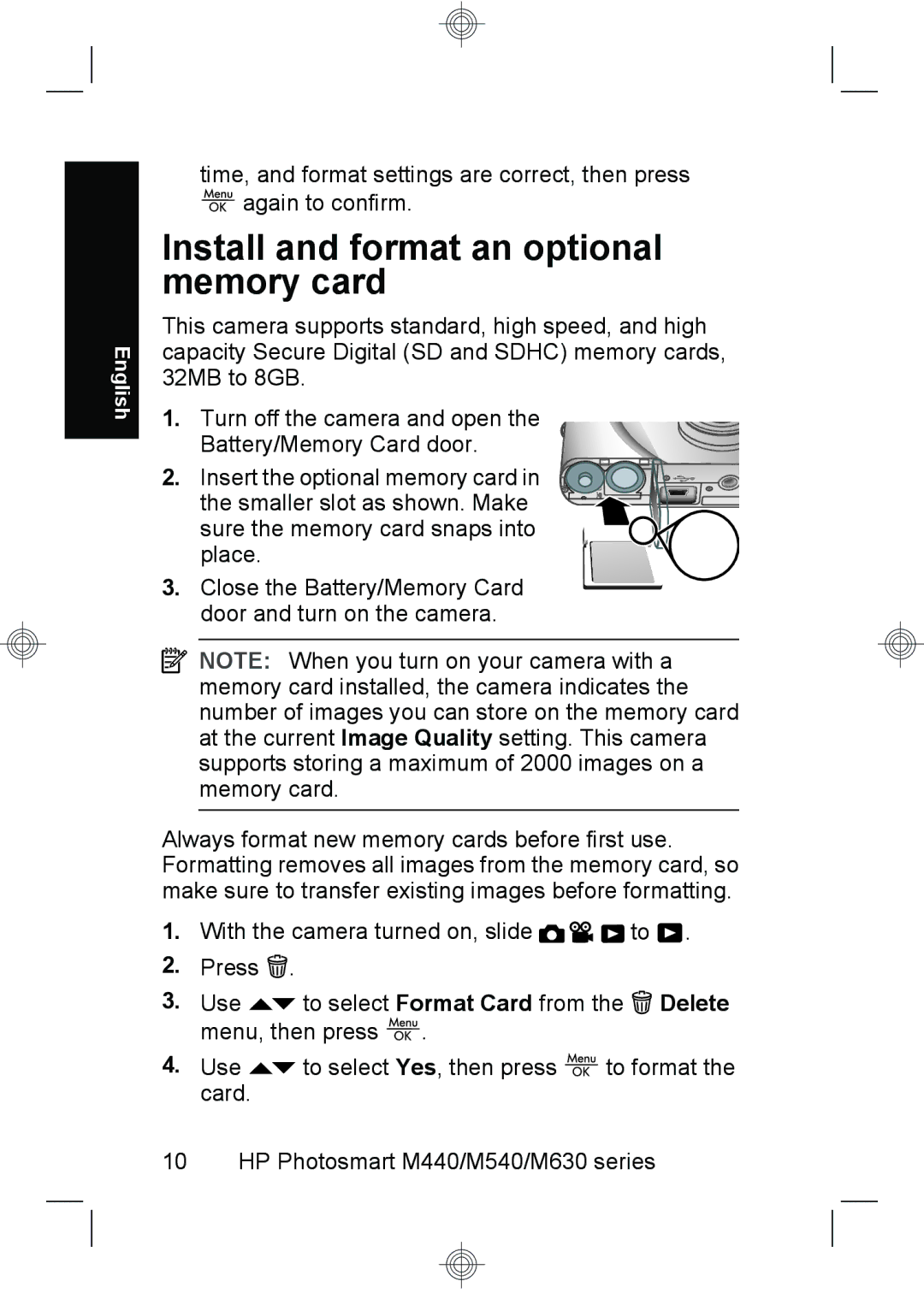 HP M540, M440, M630 manual Install and format an optional memory card 