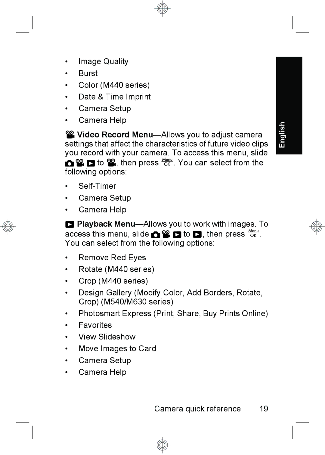 HP M540, M440, M630 manual Camera quick reference 