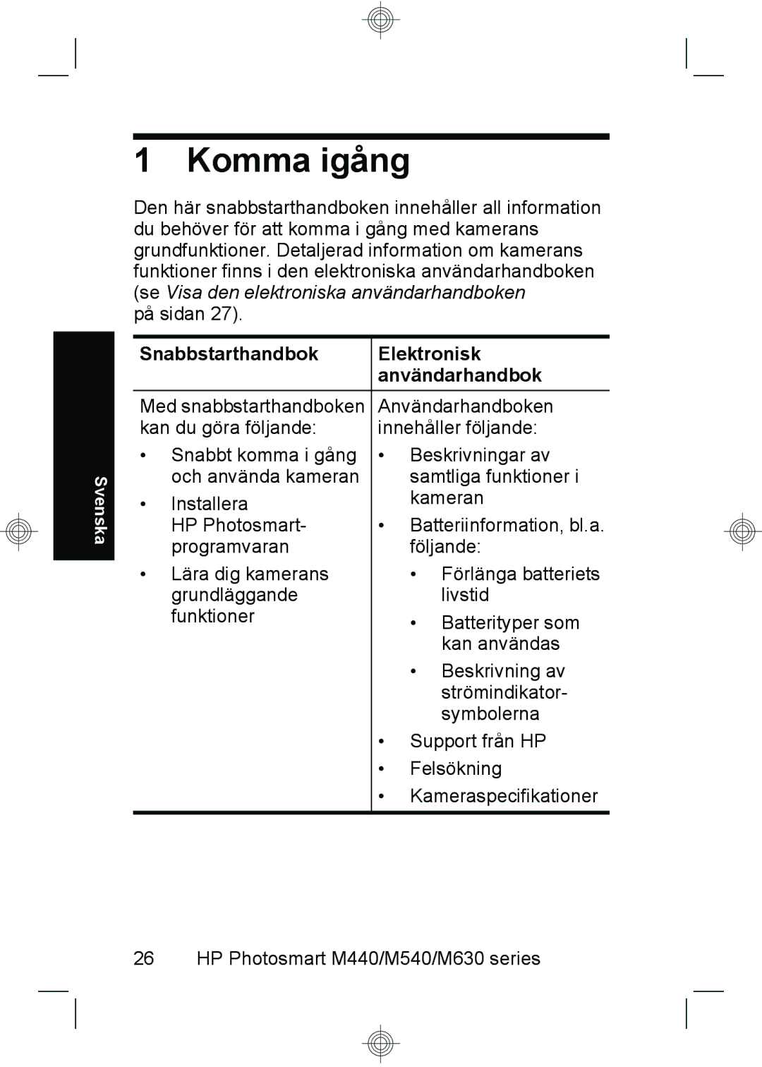 HP M630, M440, M540 manual Komma igång, Snabbstarthandbok Elektronisk Användarhandbok 