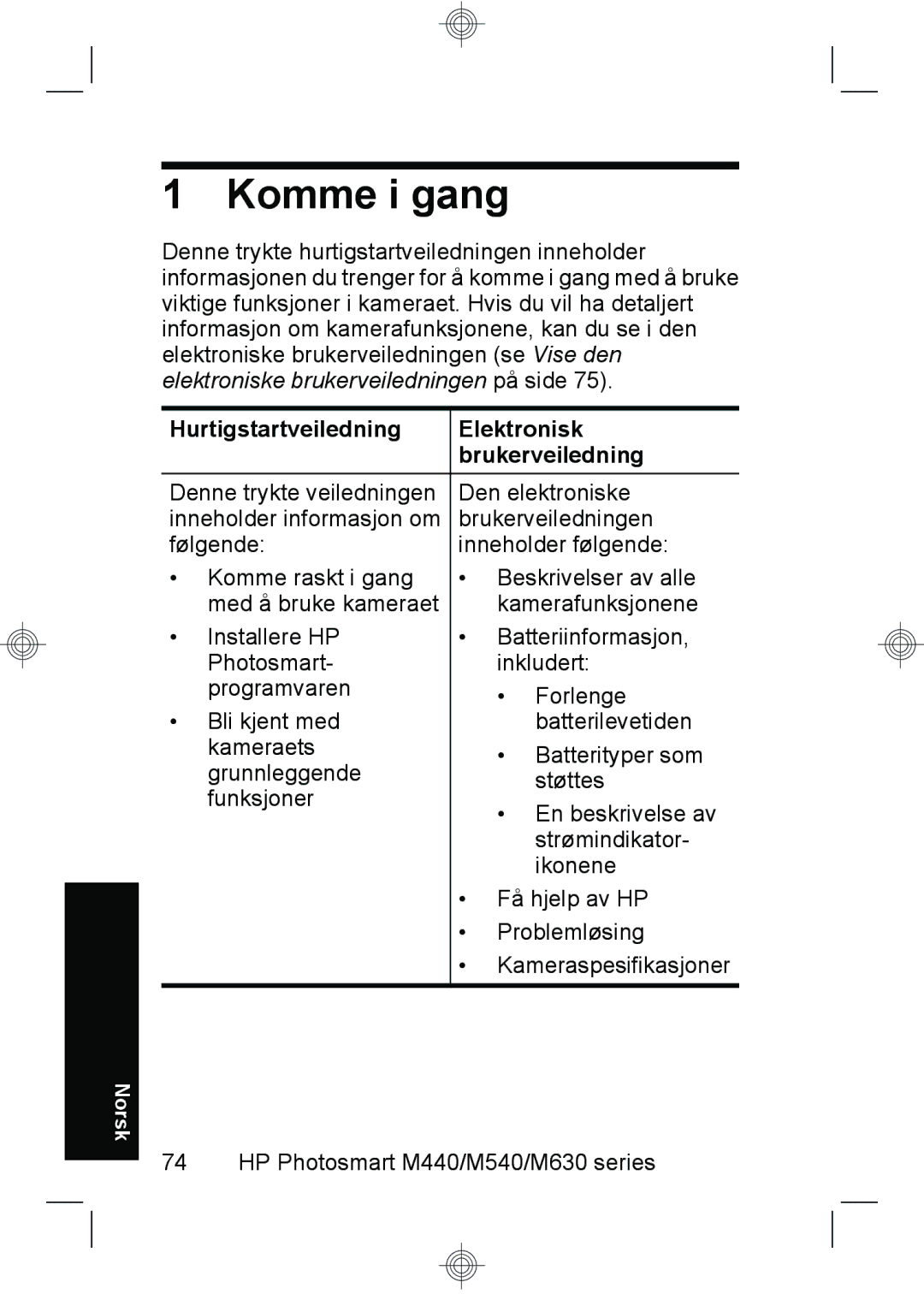 HP M630, M440, M540 manual Komme i gang, Hurtigstartveiledning Elektronisk Brukerveiledning 