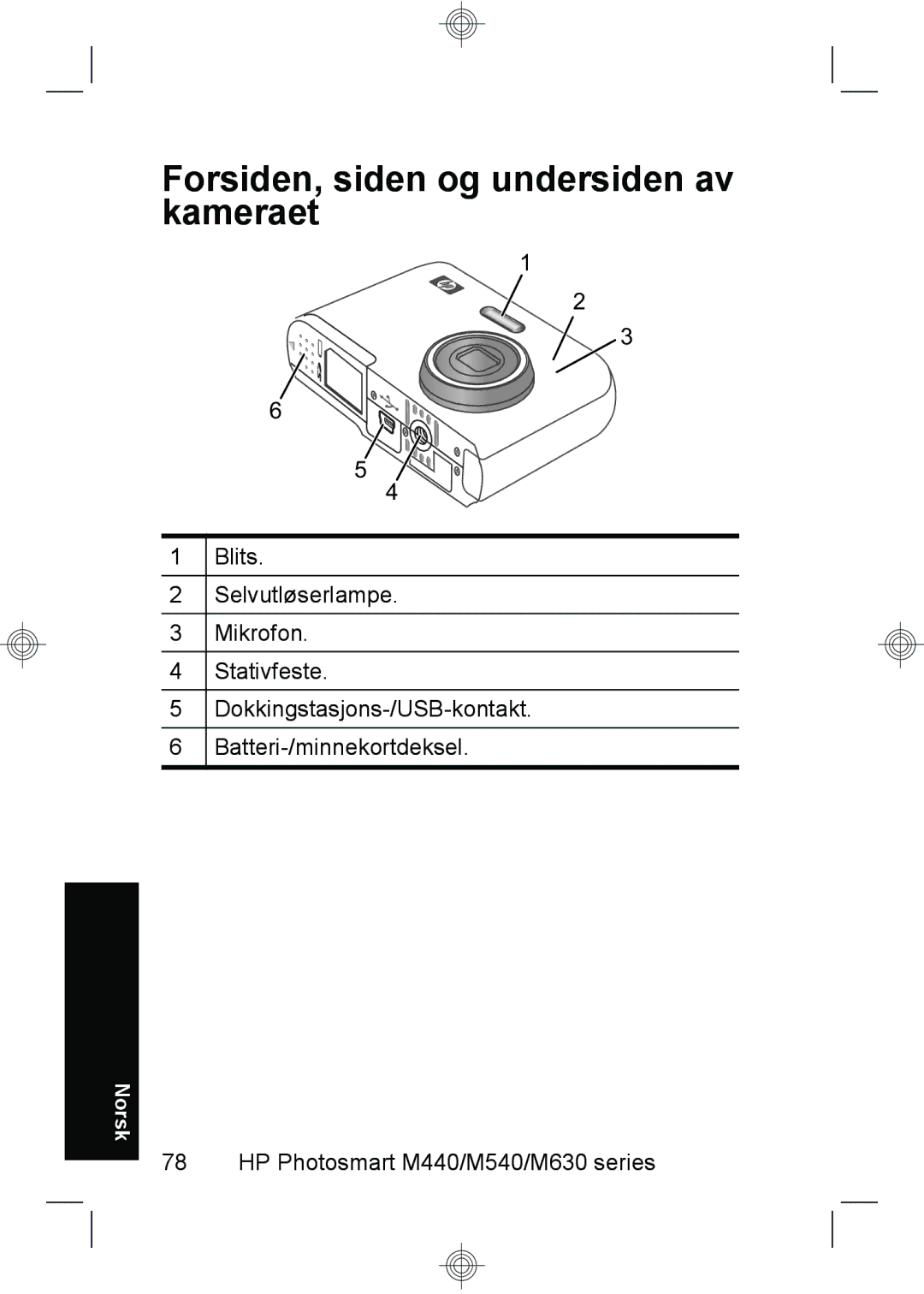 HP M440, M540, M630 manual Forsiden, siden og undersiden av kameraet 