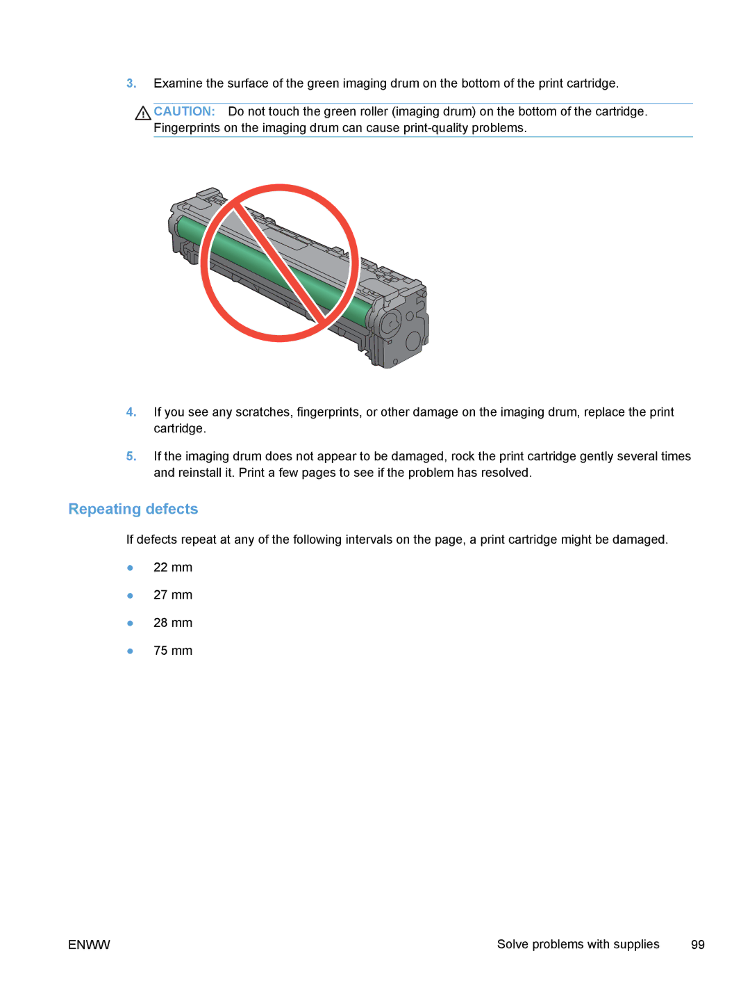 HP M375, M475 manual Repeating defects 