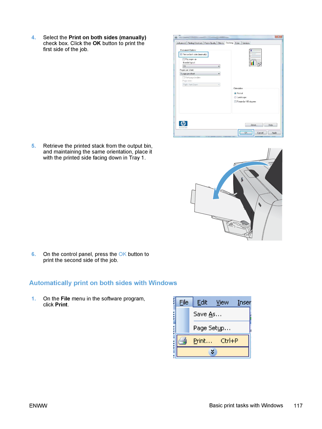 HP M375, M475 manual Automatically print on both sides with Windows 