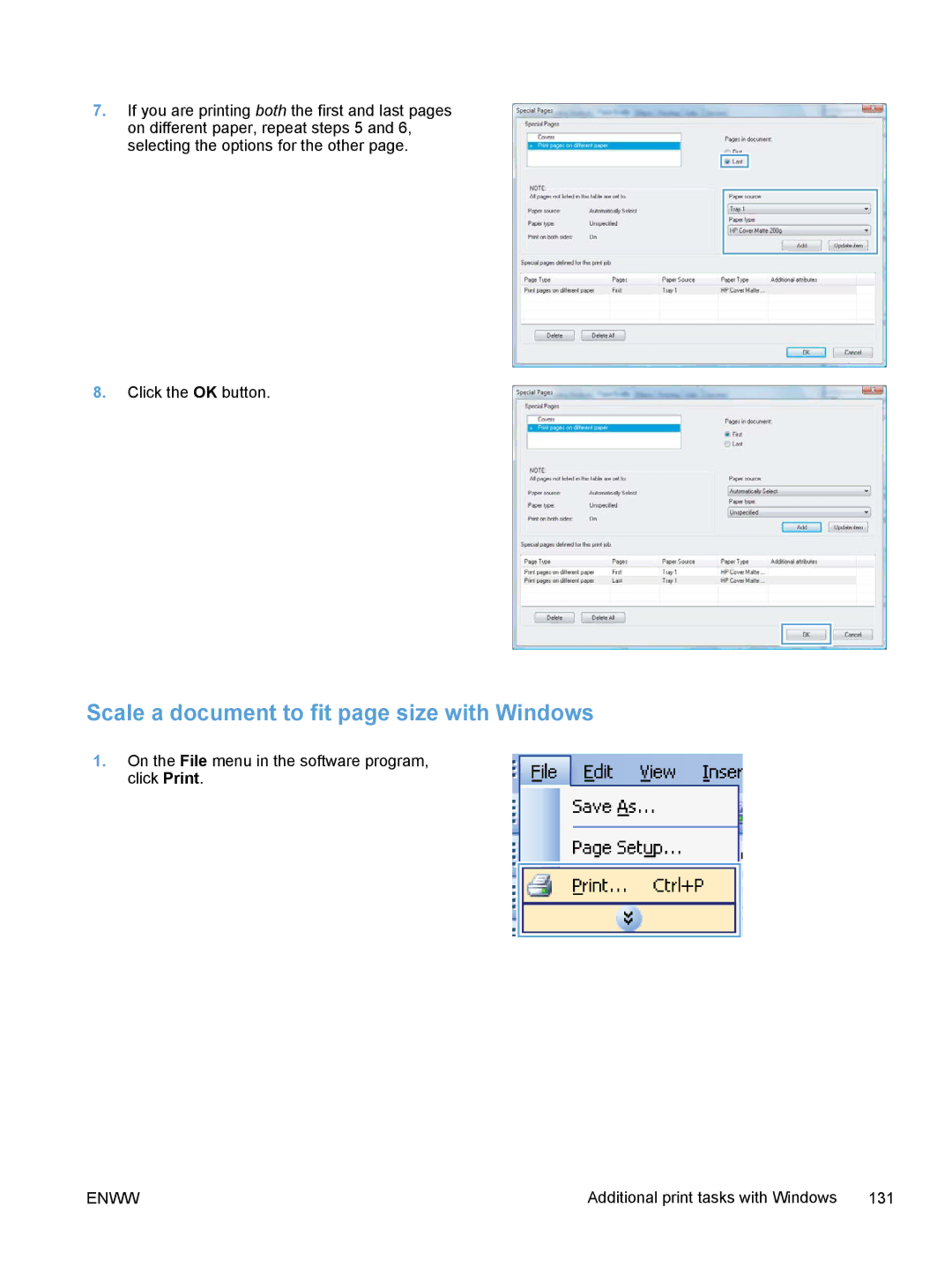 HP M375, M475 manual Scale a document to fit page size with Windows 