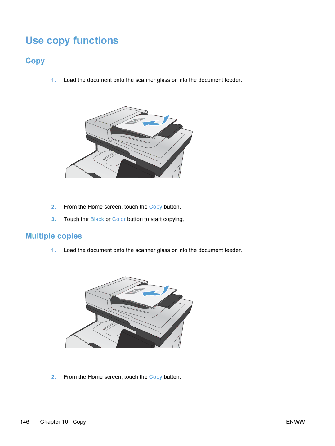 HP M475, M375 manual Use copy functions, Copy, Multiple copies 