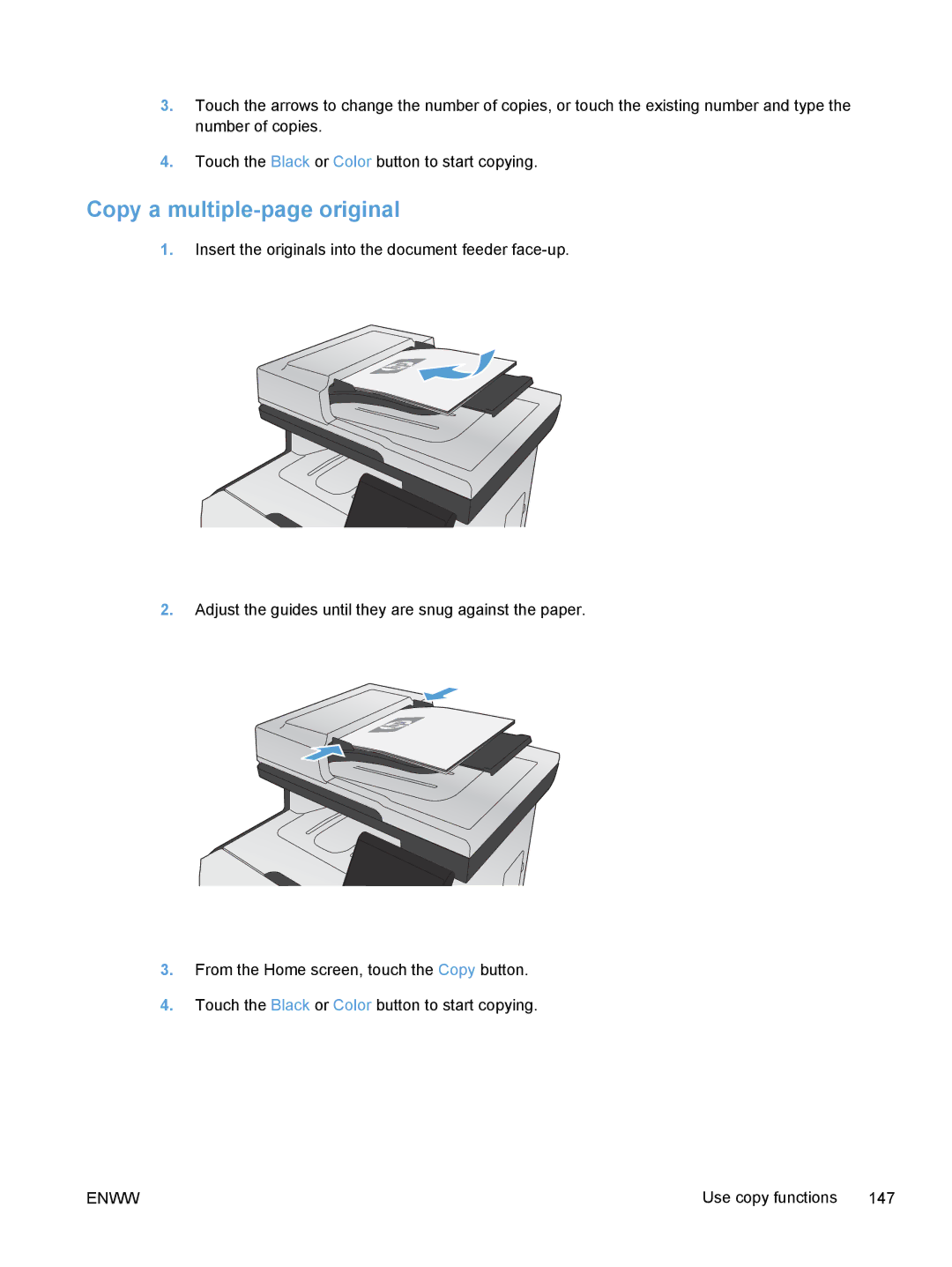 HP M375, M475 manual Copy a multiple-page original 