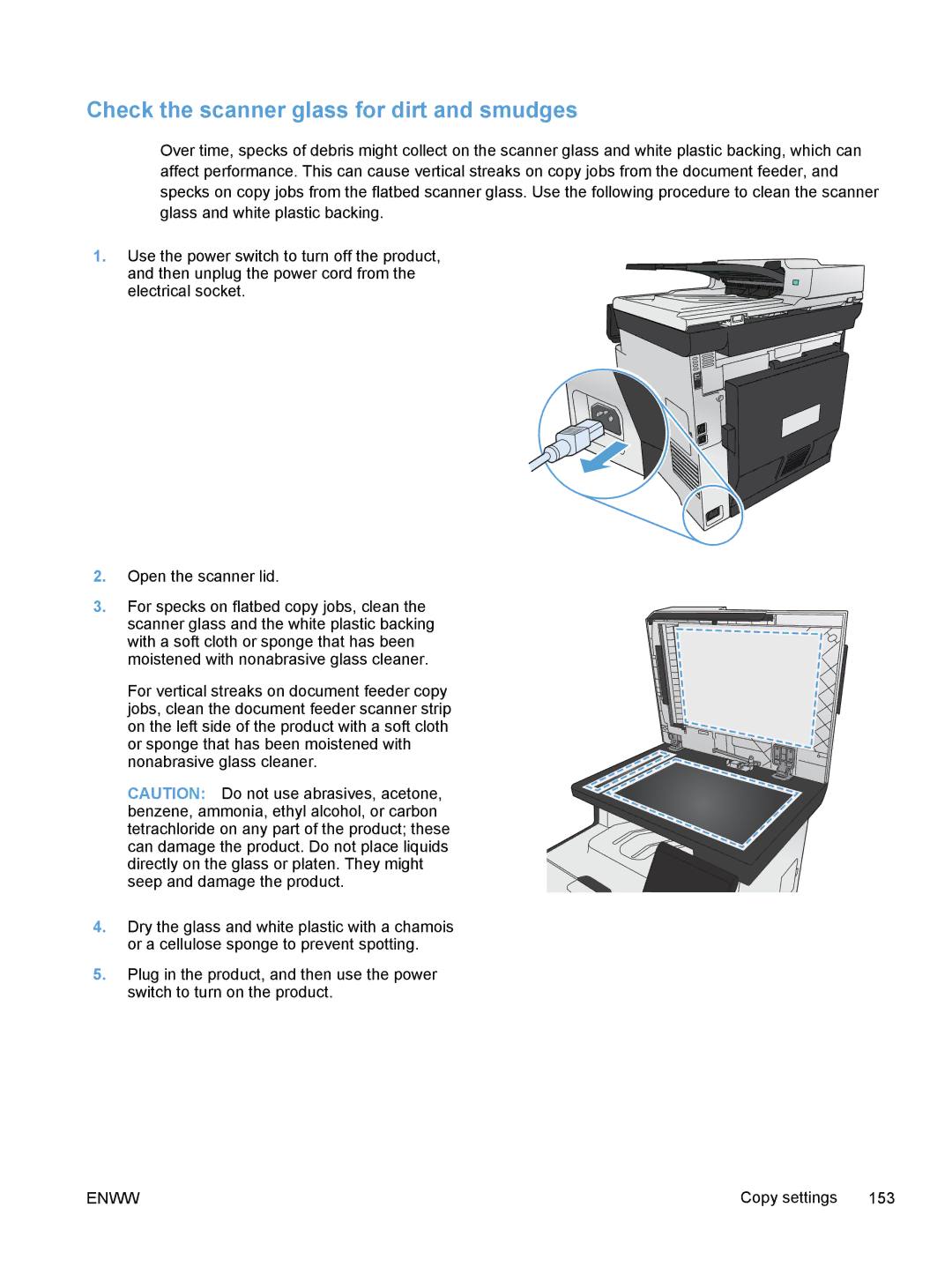 HP M375, M475 manual Check the scanner glass for dirt and smudges 