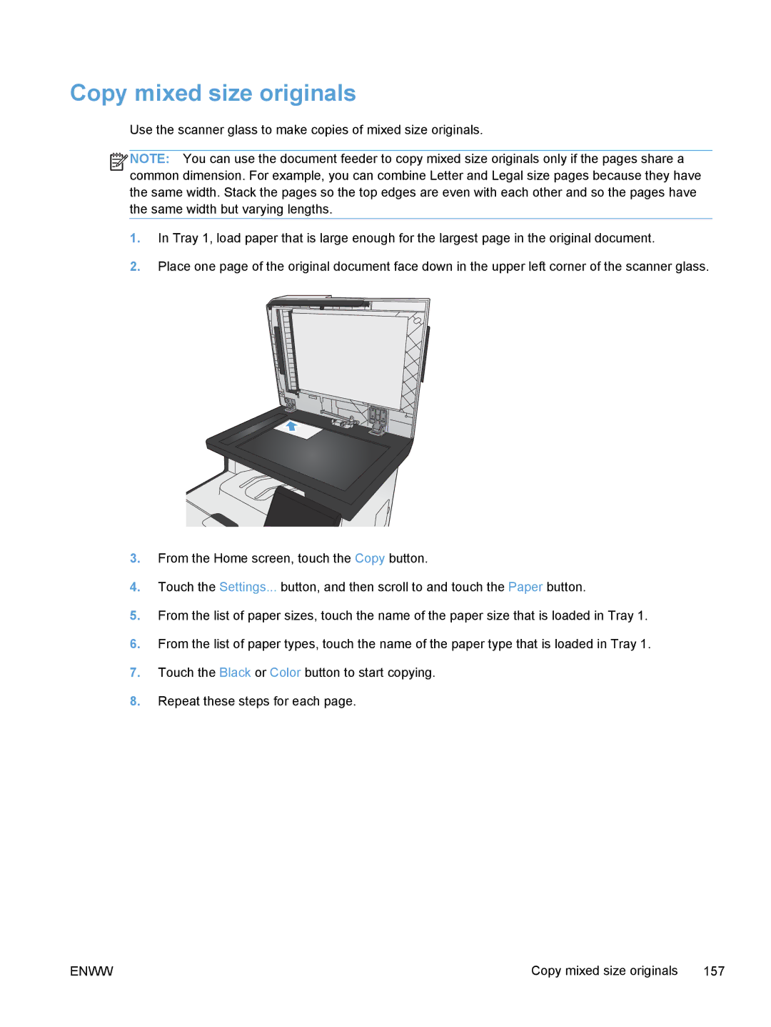 HP M375, M475 manual Copy mixed size originals 