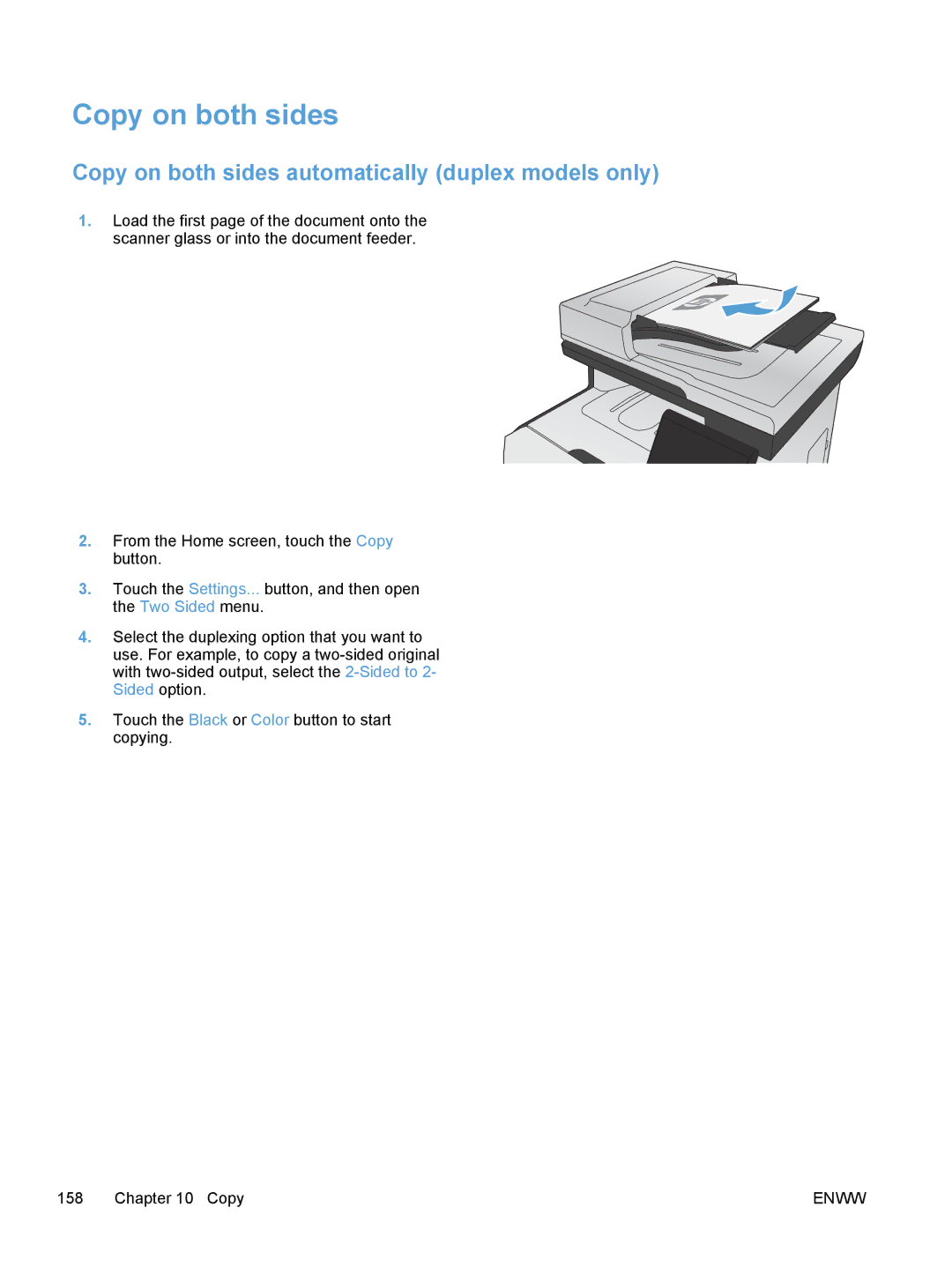 HP M475, M375 manual Copy on both sides automatically duplex models only 