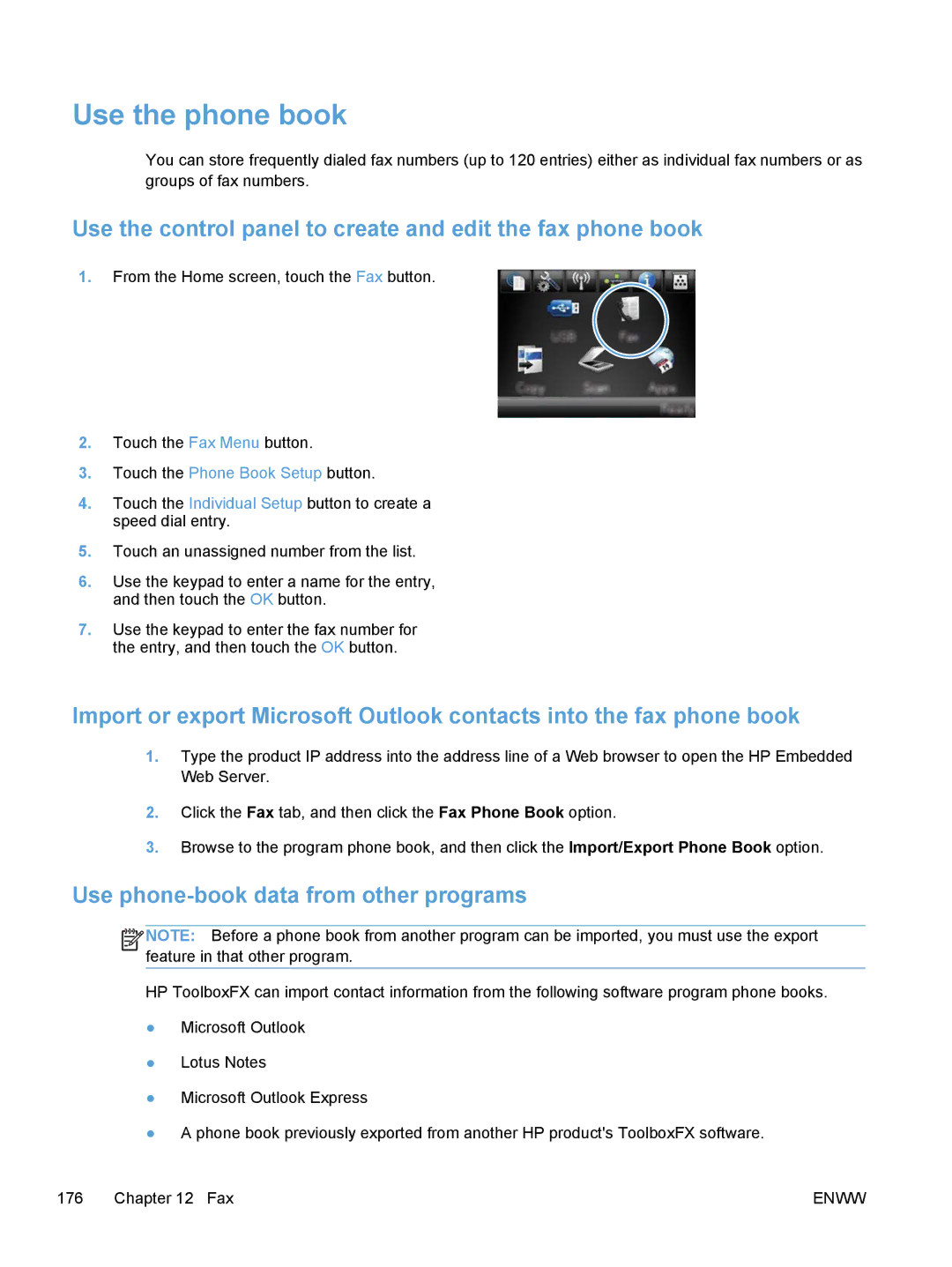 HP M475, M375 manual Use the phone book, Use the control panel to create and edit the fax phone book 