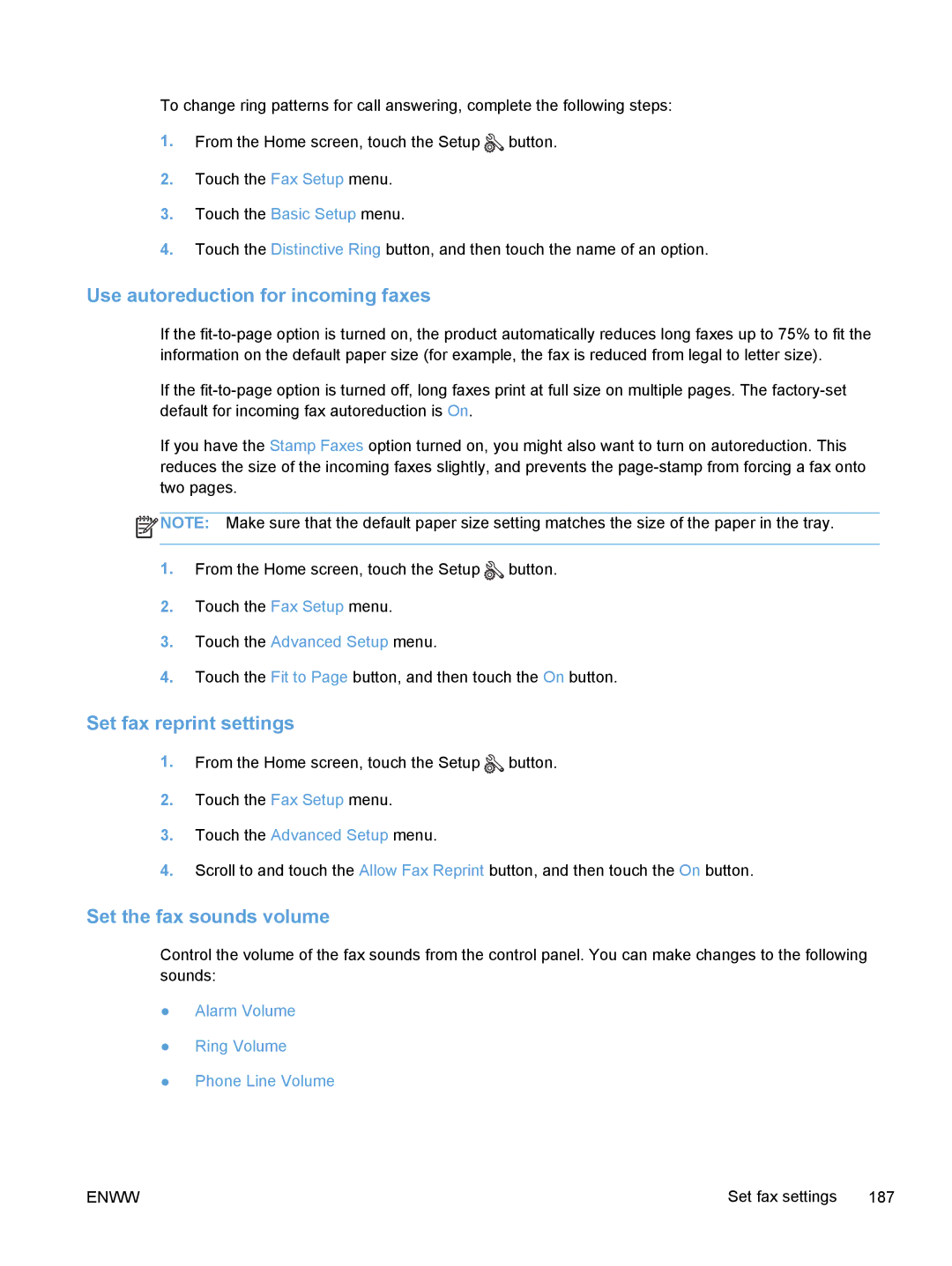 HP M375, M475 manual Use autoreduction for incoming faxes, Set fax reprint settings, Set the fax sounds volume 