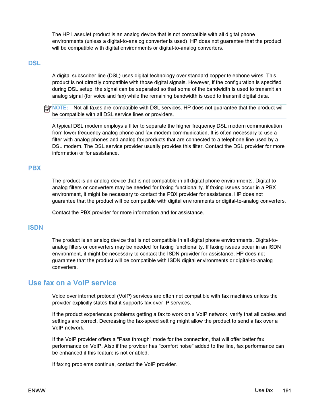 HP M375, M475 manual Use fax on a VoIP service, Dsl 