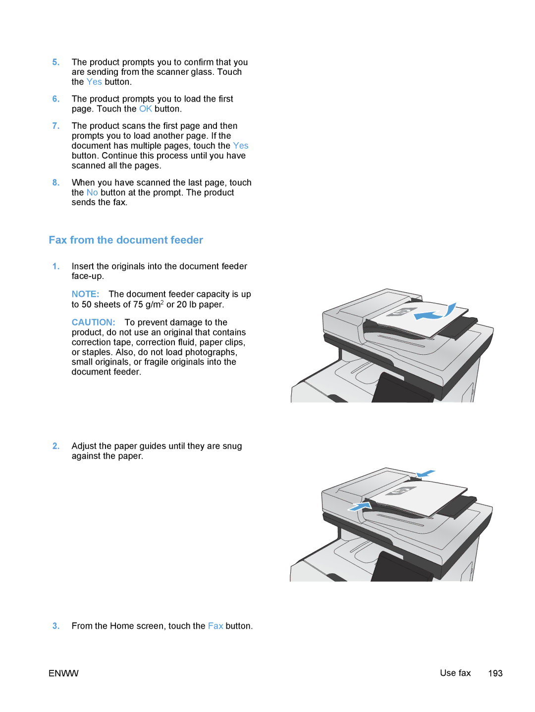 HP M375, M475 manual Fax from the document feeder 