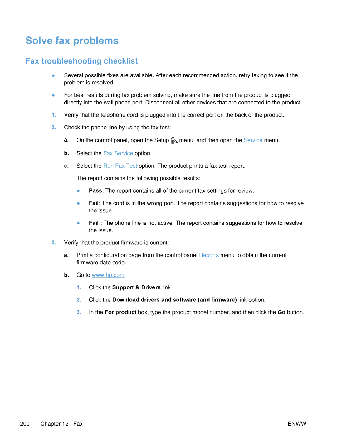 HP M475, M375 manual Solve fax problems, Fax troubleshooting checklist 