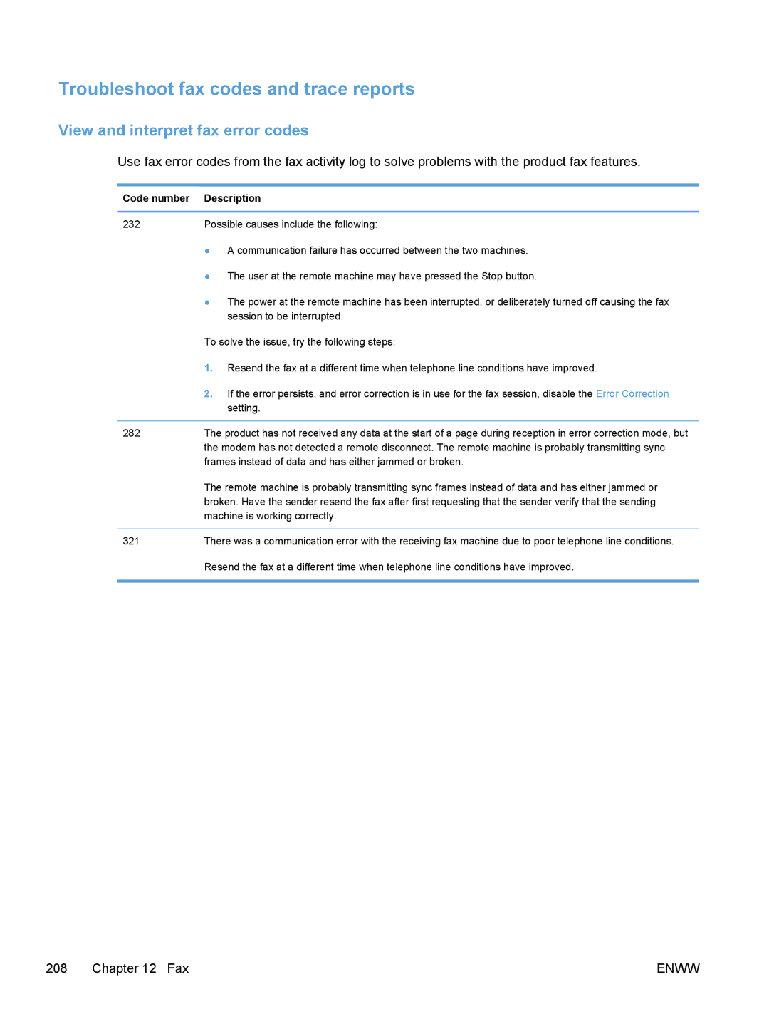 HP M475, M375 manual Troubleshoot fax codes and trace reports, View and interpret fax error codes, Code number Description 