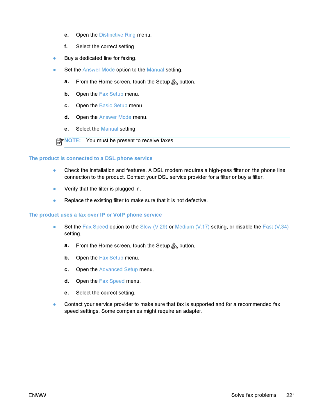 HP M375, M475 manual Product is connected to a DSL phone service, Product uses a fax over IP or VoIP phone service 