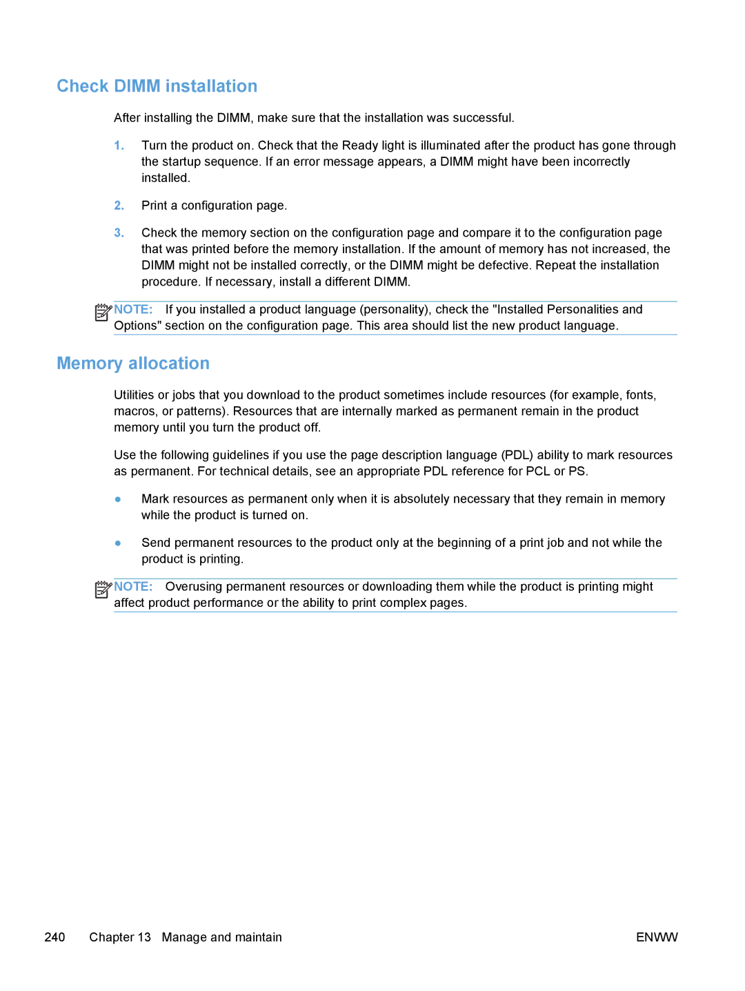 HP M475, M375 manual Check Dimm installation, Memory allocation 