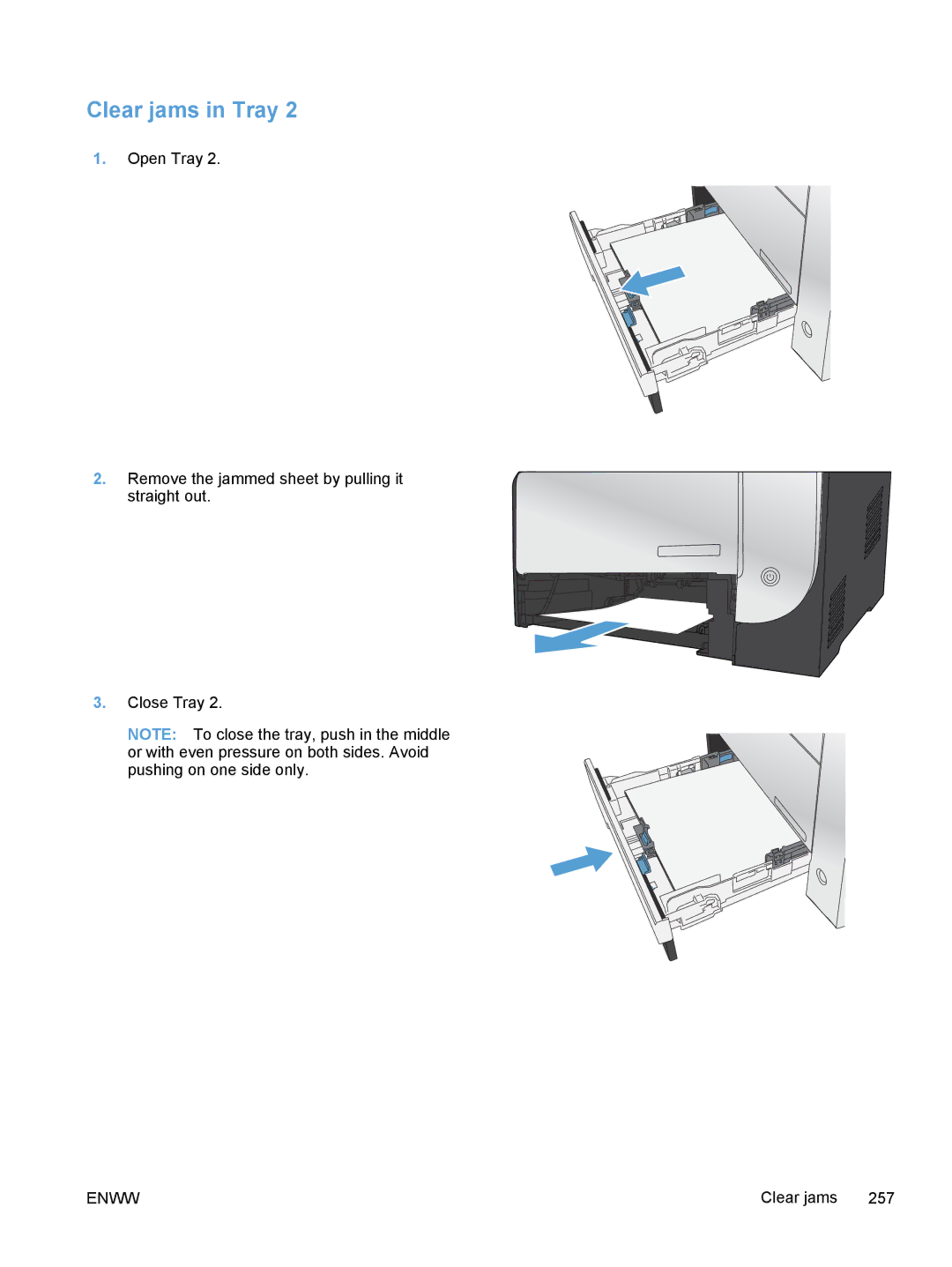 HP M375, M475 manual Clear jams in Tray 