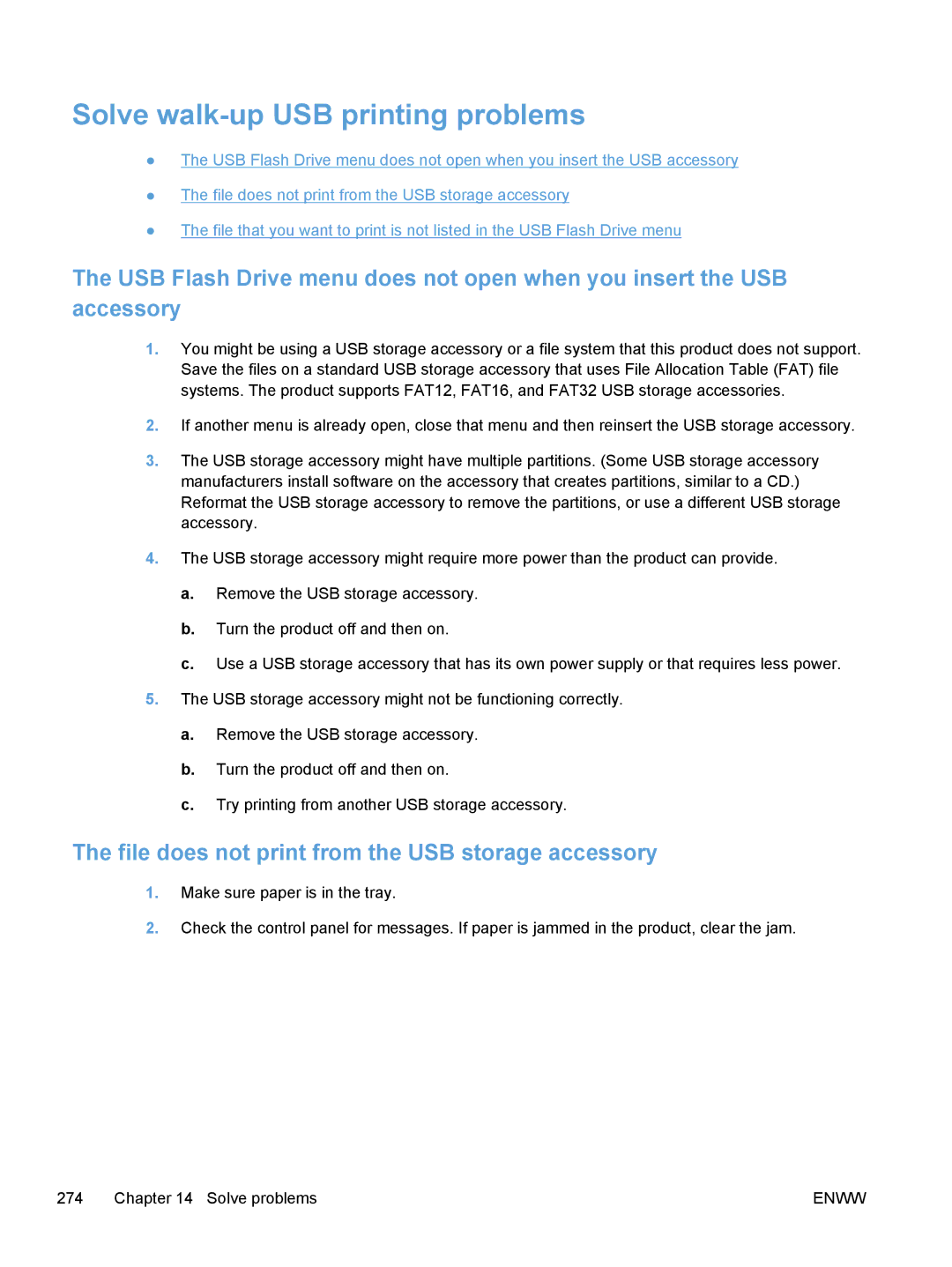 HP M475, M375 manual Solve walk-up USB printing problems, File does not print from the USB storage accessory 