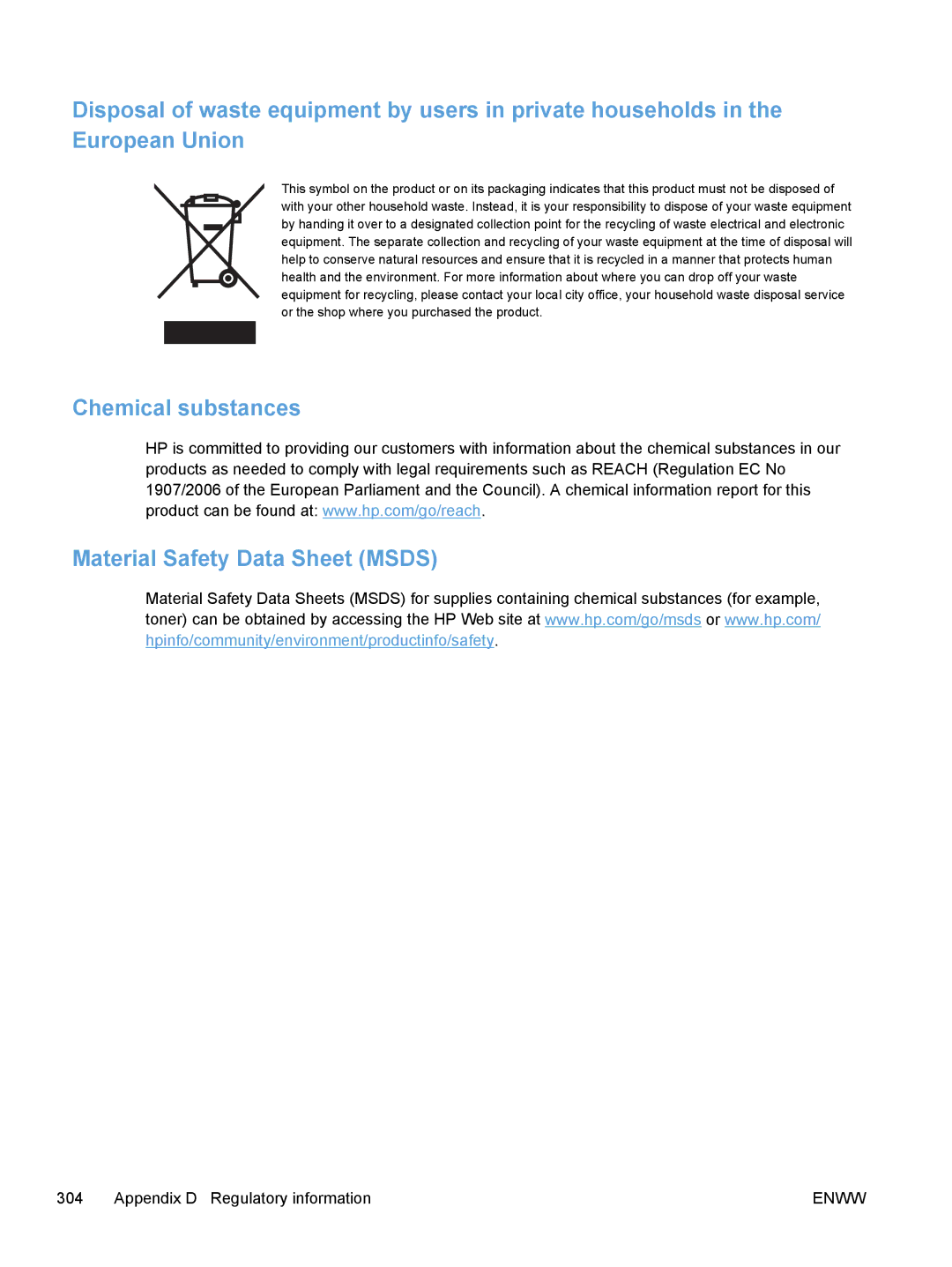 HP M475, M375 manual Chemical substances Material Safety Data Sheet Msds 