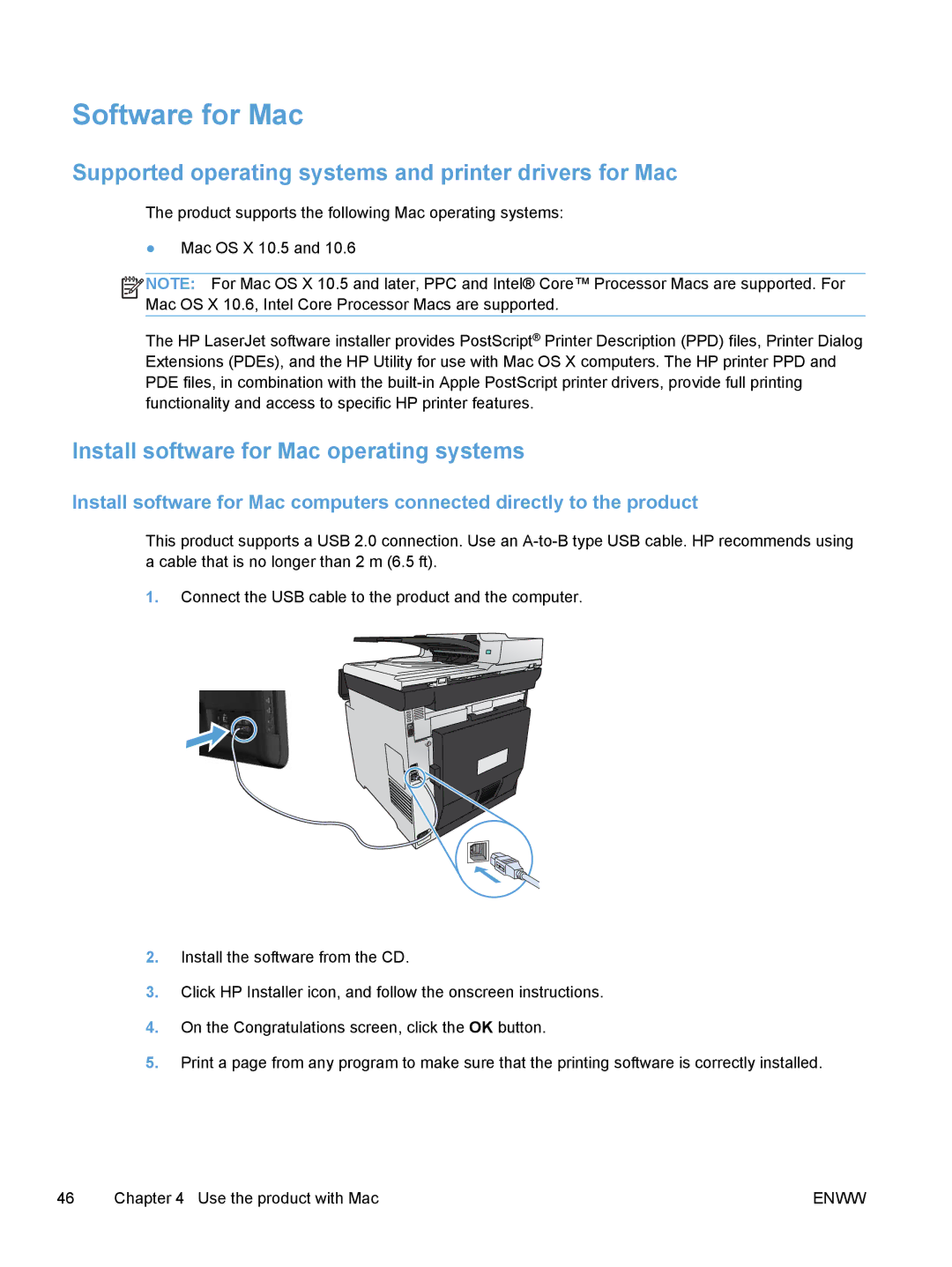 HP M475, M375 manual Software for Mac, Supported operating systems and printer drivers for Mac 