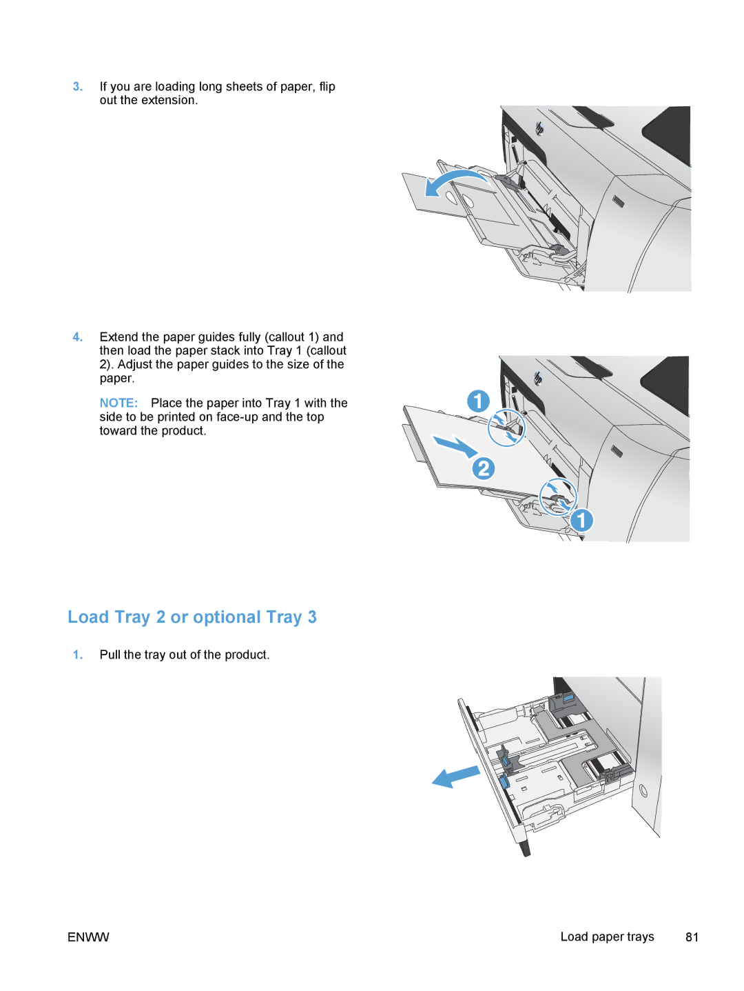 HP M375, M475 manual Load Tray 2 or optional Tray 