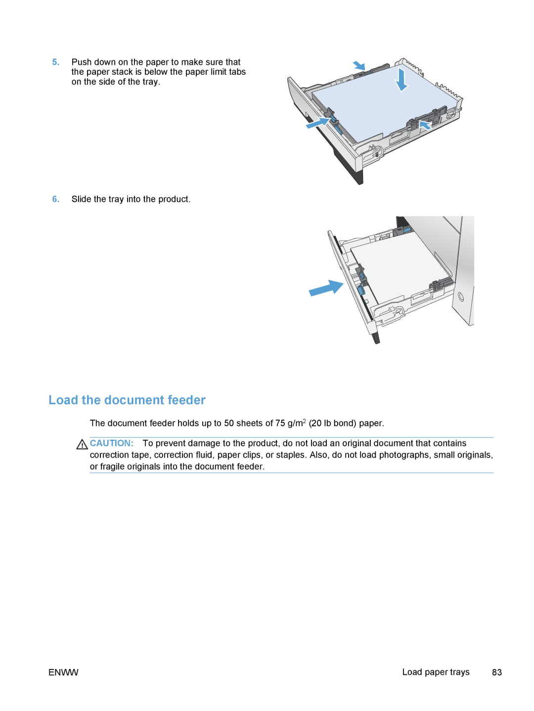 HP M375, M475 manual Load the document feeder 