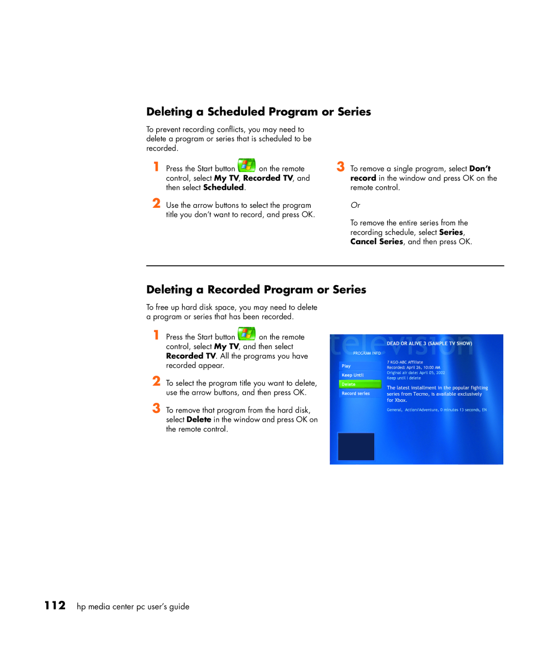 HP m487.uk, m476n, m470n, m477.uk, m380.uk manual Deleting a Scheduled Program or Series, Deleting a Recorded Program or Series 