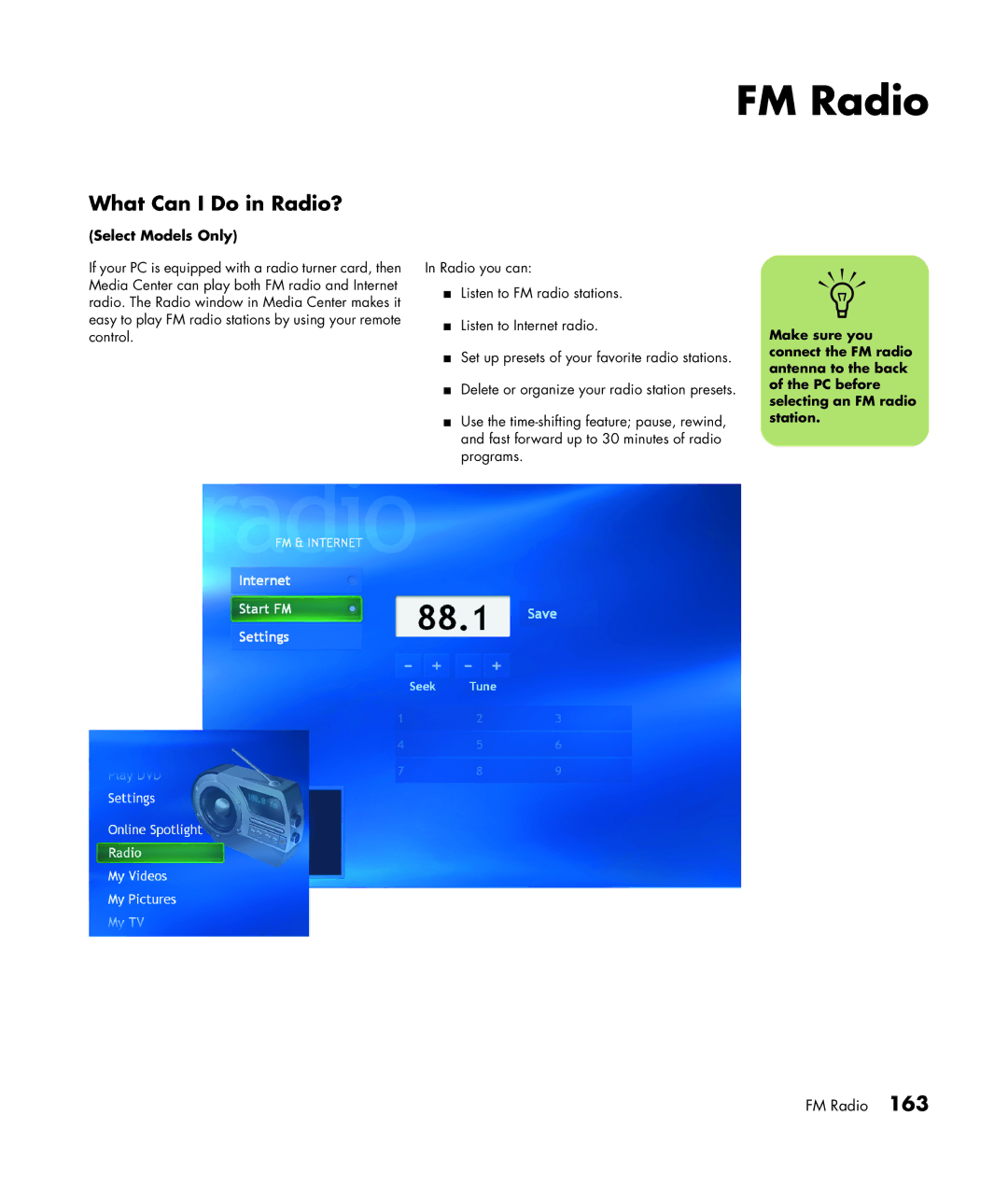 HP m490n, m476n, m470n, m477.uk, m380.uk, m377n, m370.uk, m370n, m480n, m487.uk manual FM Radio, What Can I Do in Radio? 