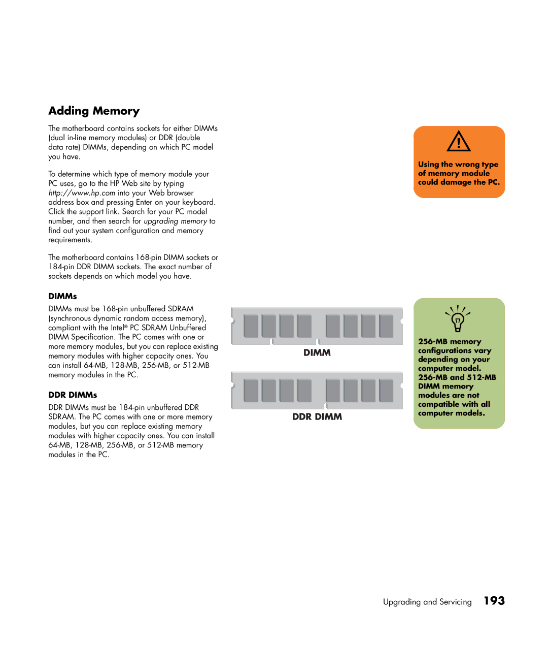 HP m490n, m476n, m470n, m477.uk, m380.uk, m377n, m370.uk, m370n, m480n, m487.uk manual Adding Memory, DDR DIMMs 