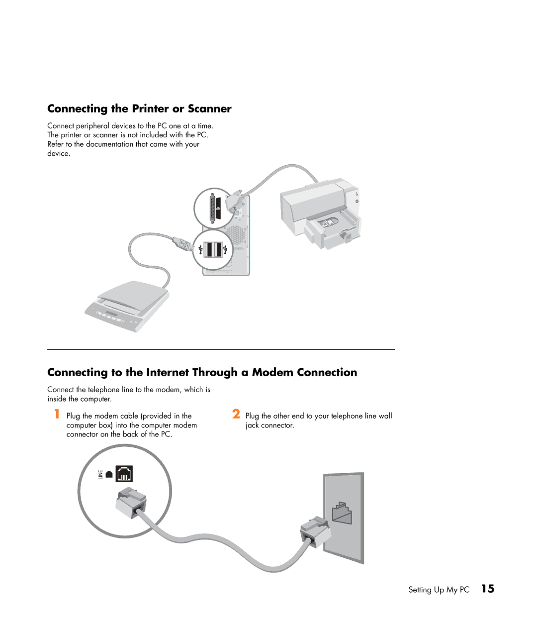 HP m470n, m476n, m477.uk, m380.uk Connecting the Printer or Scanner, Connecting to the Internet Through a Modem Connection 