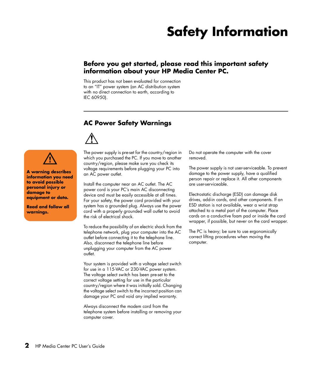 HP m487.uk, m476n, m470n, m477.uk, m380.uk, m377n Safety Information, AC Power Safety Warnings, Read and follow all warnings 