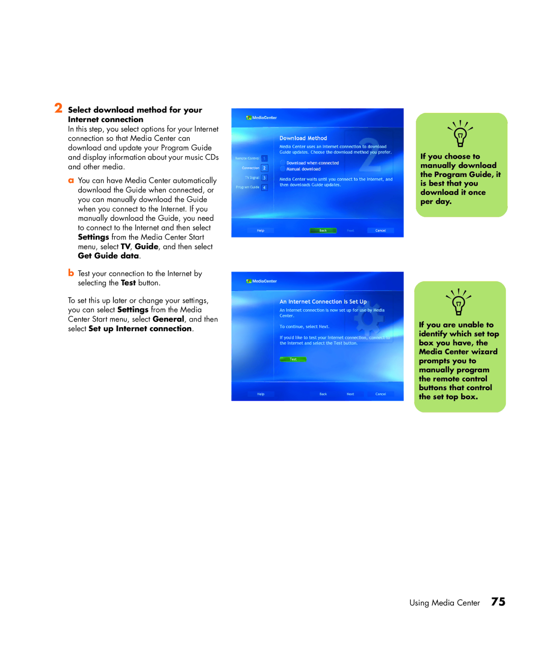 HP m470n, m476n, m477.uk, m380.uk, m377n, m370.uk, m370n, m480n, m487.uk manual Select download method for your Internet connection 