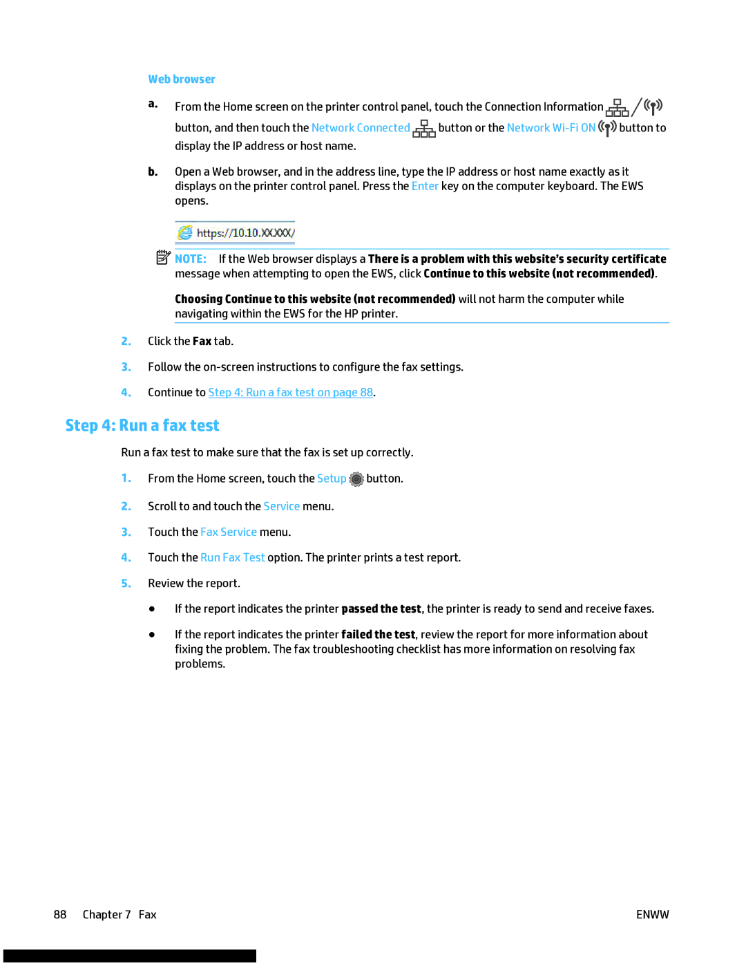 HP M477fnw manual Run a fax test, Web browser 