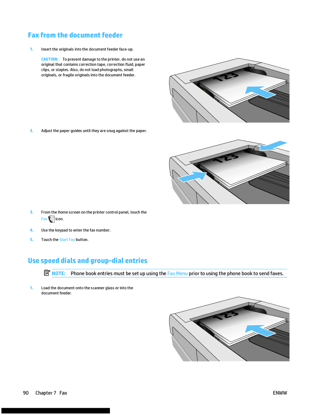 HP M477fnw manual Fax from the document feeder, Use speed dials and group-dial entries 