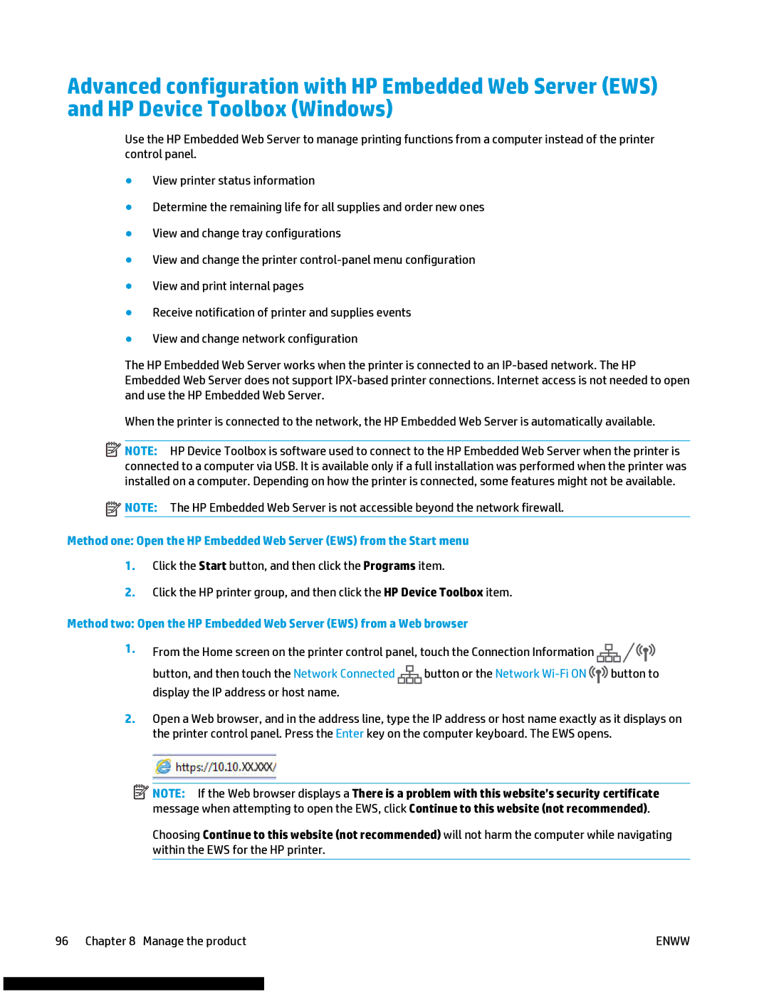 HP M477fnw manual Manage the product 