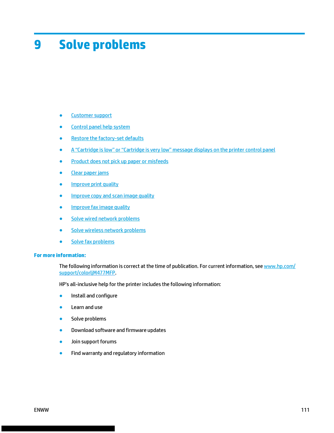 HP M477fnw manual Solve problems 
