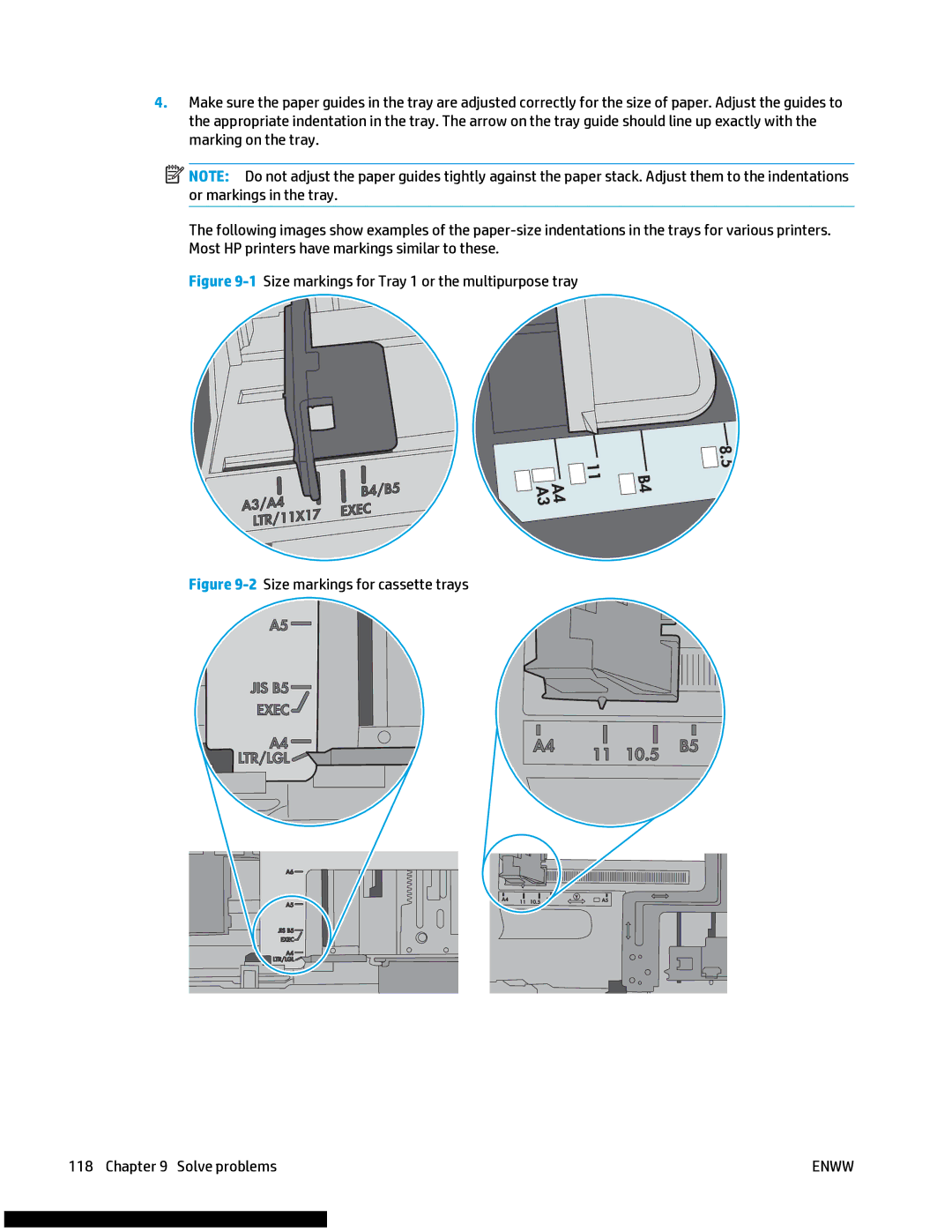 HP M477fnw manual 1Size markings for Tray 1 or the multipurpose tray 