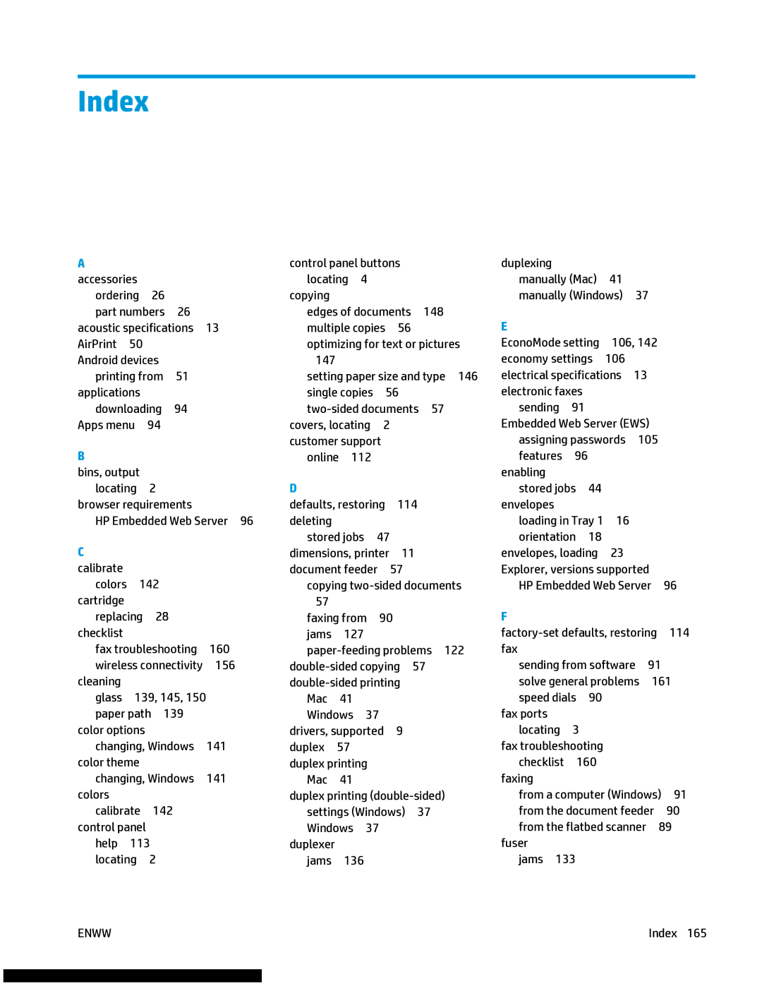 HP M477fnw manual Index 