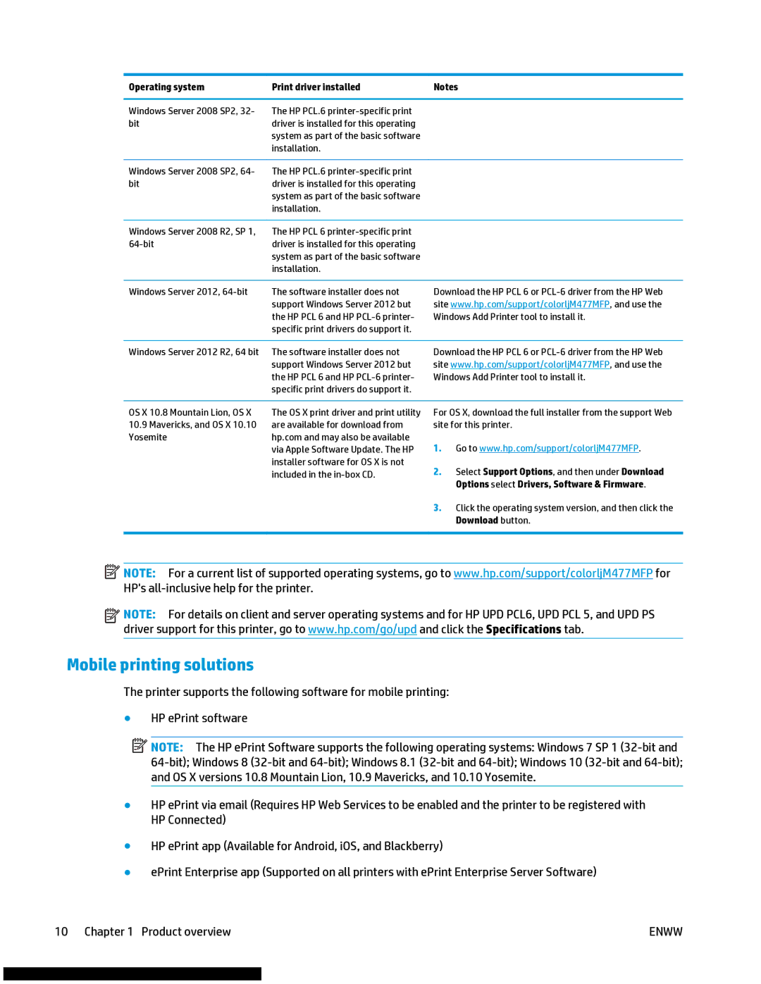 HP M477fnw manual Mobile printing solutions 