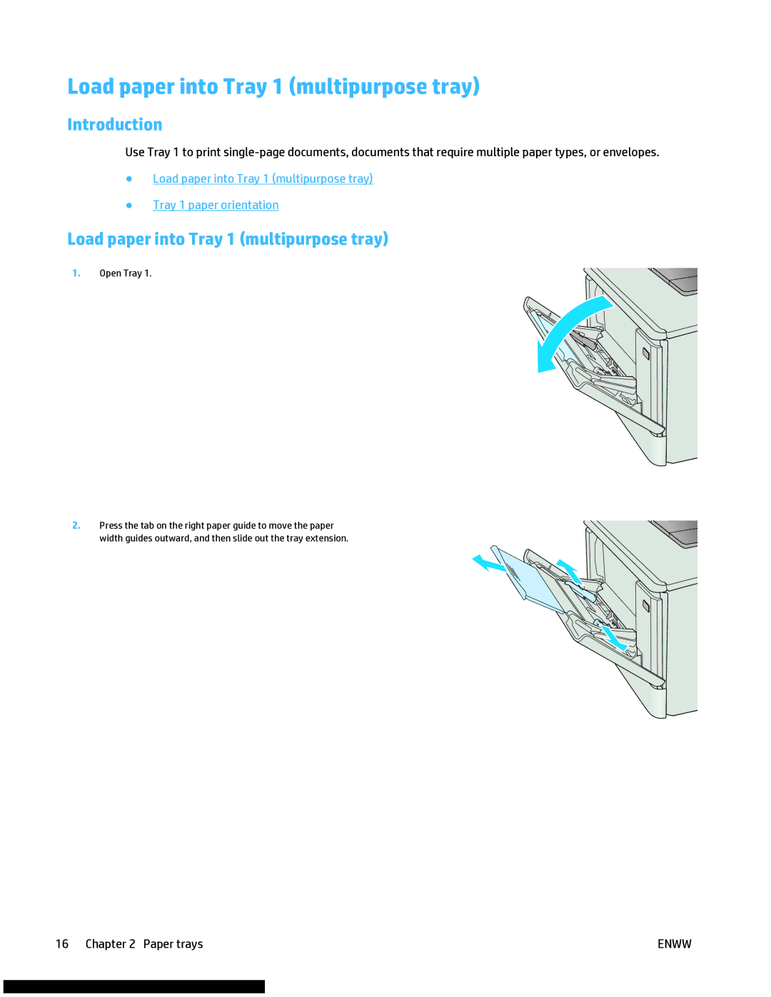 HP M477fnw manual Load paper into Tray 1 multipurpose tray, Introduction 