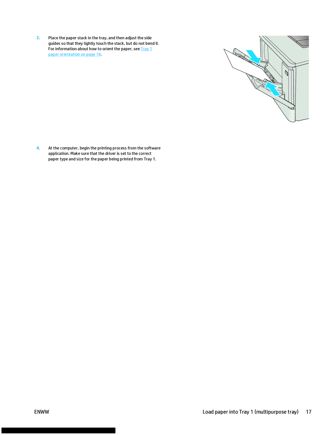 HP M477fnw manual Load paper into Tray 1 multipurpose tray 