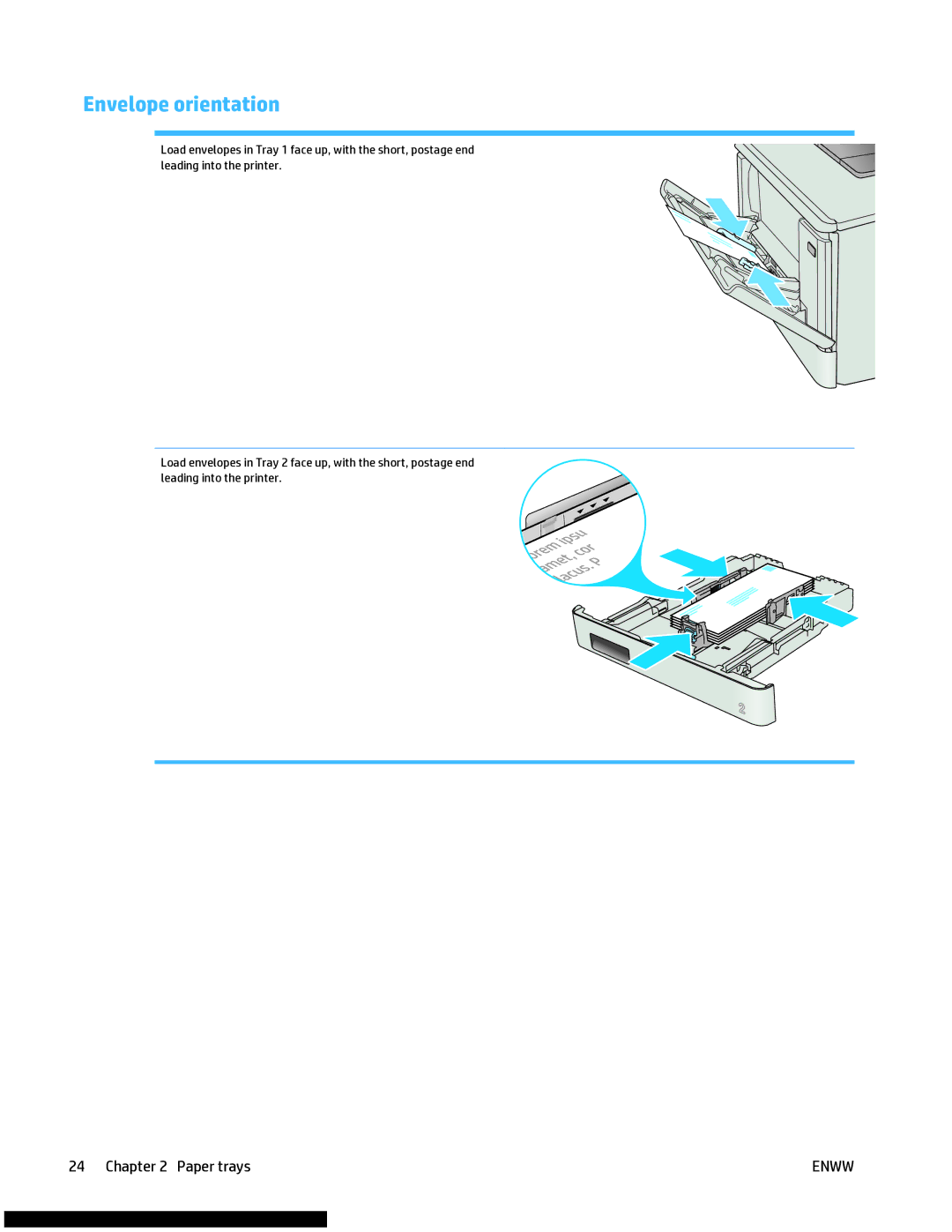 HP M477fnw manual Envelope orientation 