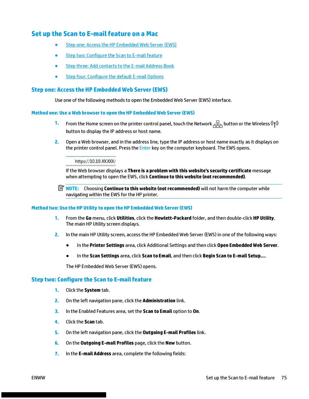 HP M477fnw manual Set up the Scan to E-mail feature on a Mac, Step one Access the HP Embedded Web Server EWS 