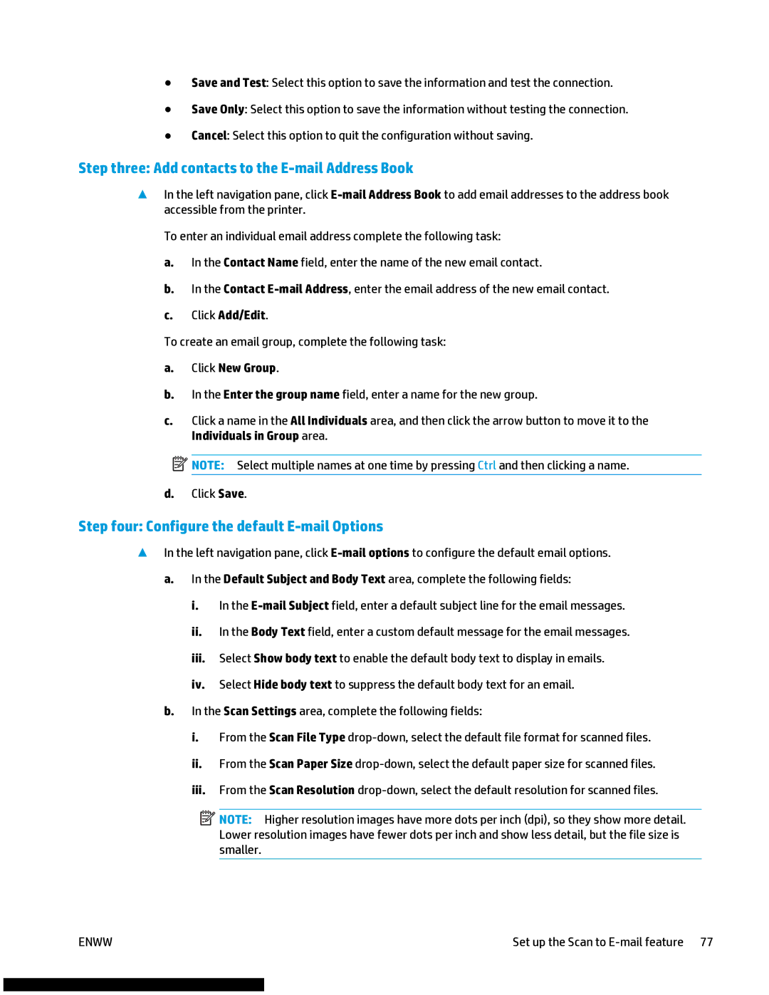 HP M477fnw manual Step three Add contacts to the E-mail Address Book 